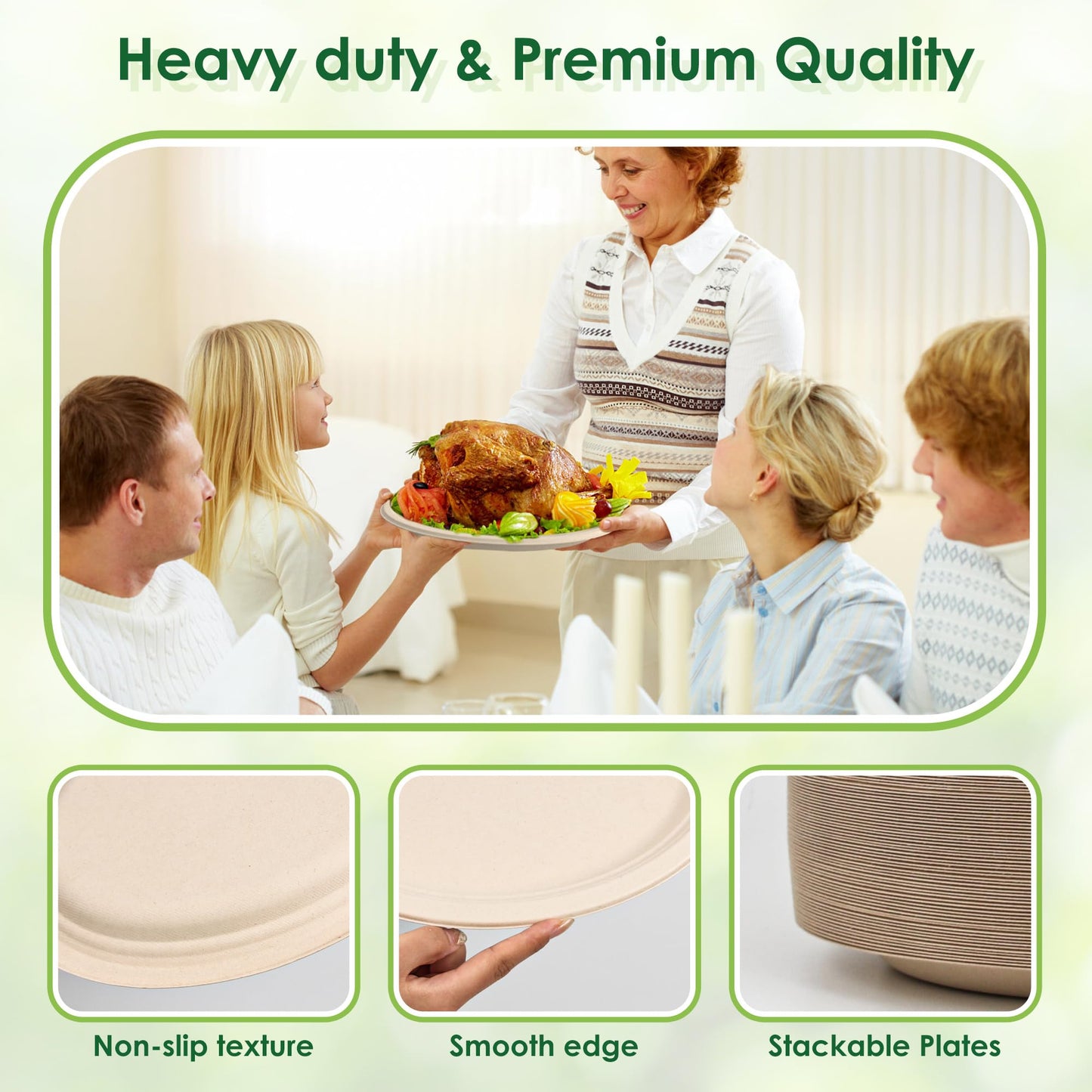 FEHHTO Compostable Oval Paper Plates, 12.5Inch 25Pack Disposable Heavy Duty Bagasse Platters Eco-Friendly Biodegradable Sugarcane Plates for BBQ