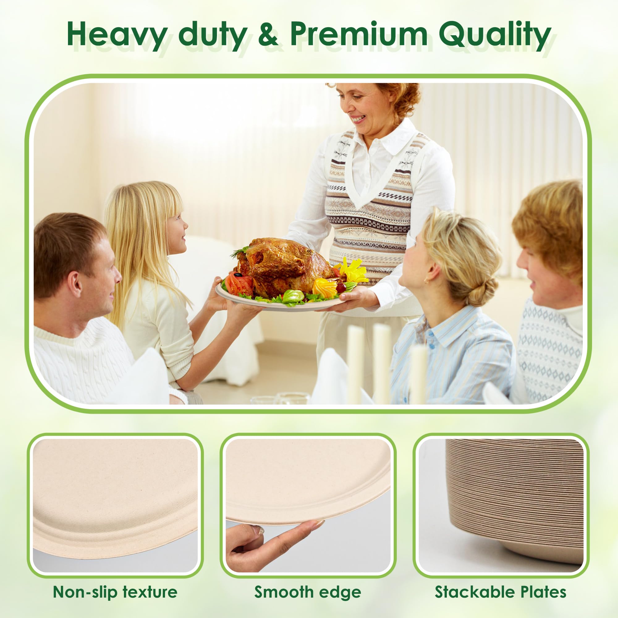 FEHHTO Compostable Oval Paper Plates, 12.5Inch 25Pack Disposable Heavy Duty Bagasse Platters Eco-Friendly Biodegradable Sugarcane Plates for BBQ
