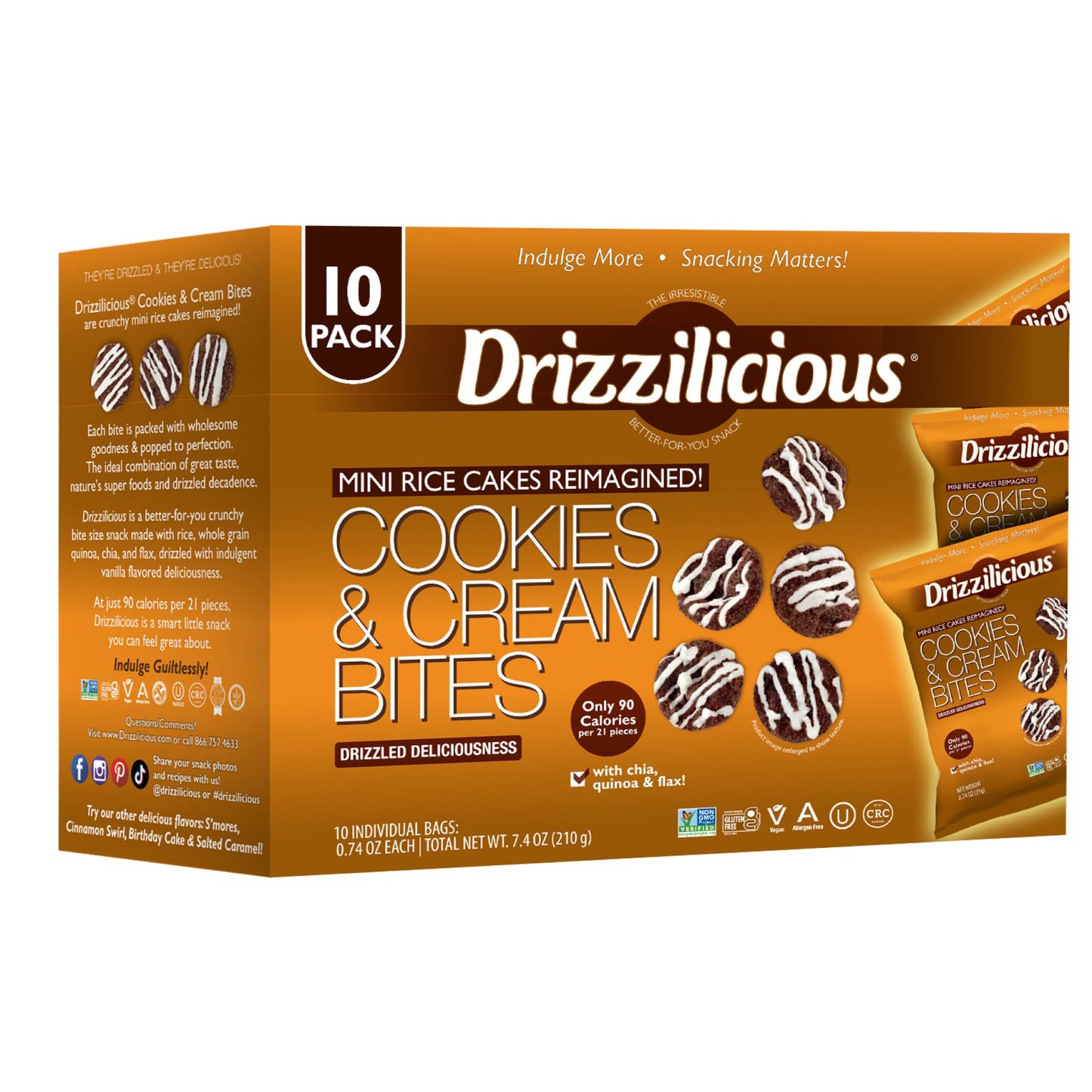 Drizzilicious Mini Flavored Rice Cakes Cookies & Cream - Rice Crisps, Healthy Snack for Adults and Kids, Vegan, Gluten Free Snack, Allergen Free, Only