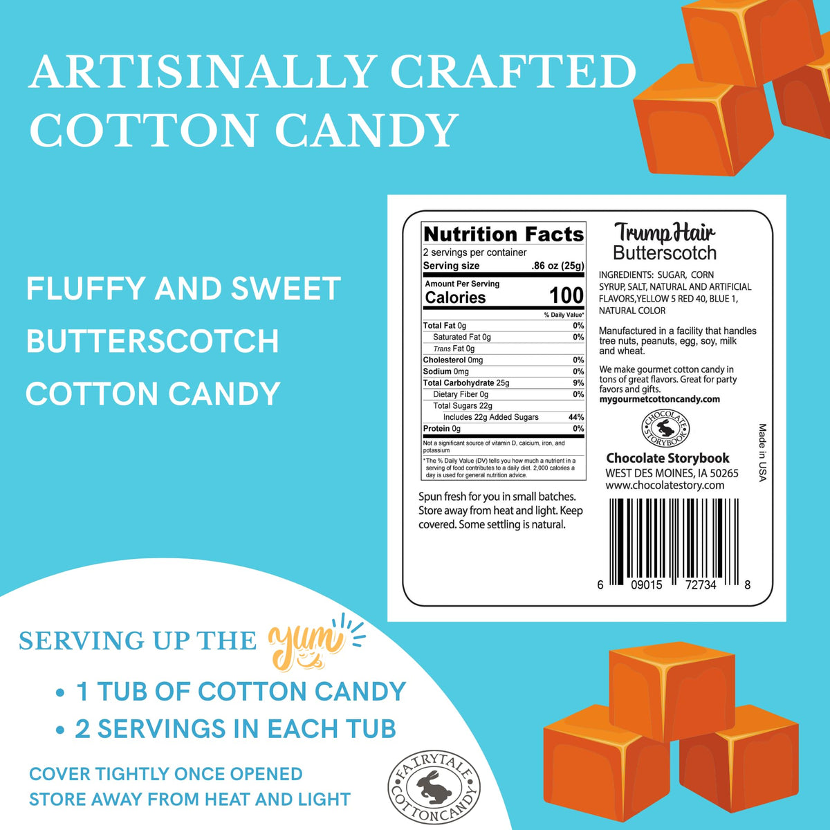 CHOCOLATE STORYBOOK Gourmet Flavored Cotton Candy - Unique Idea for Holidays, Birthdays, Gag Gifts, Party Favors (Trump Hair, 1.75 oz, 1-Pack)