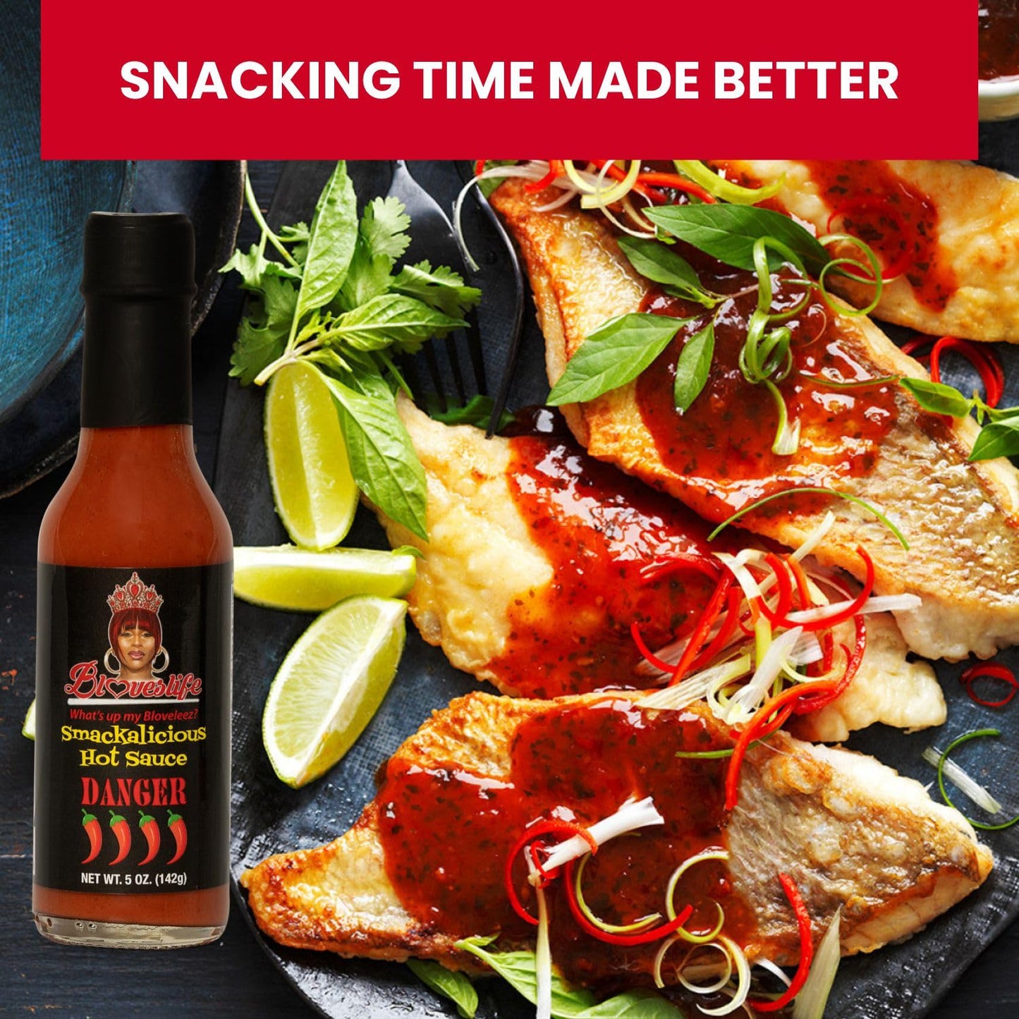 Bloveslife Smackalicious Danger Extreme Hot Sauce 5 Oz - Vegan Organic Vinegar-Flavored Sauce, Low-Sodium, Low-Fat, All-Natural Ghost Pepper Sauce