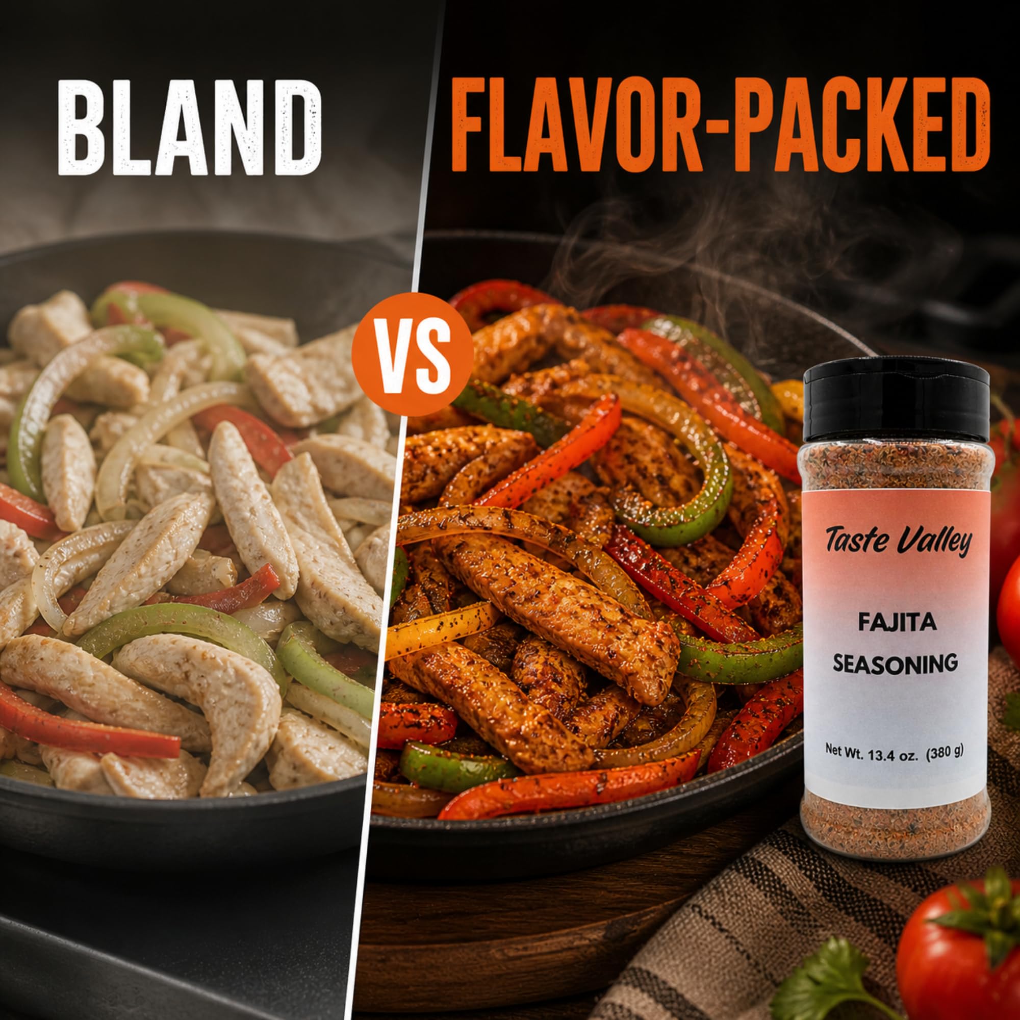 Taste Valley Fajita Seasoning - 13.4 oz Large Shaker Jar | 380 Servings | Zero Calories | Bold Tex-Mex Spice Blend | No MSG | Seasoning for Chicken
