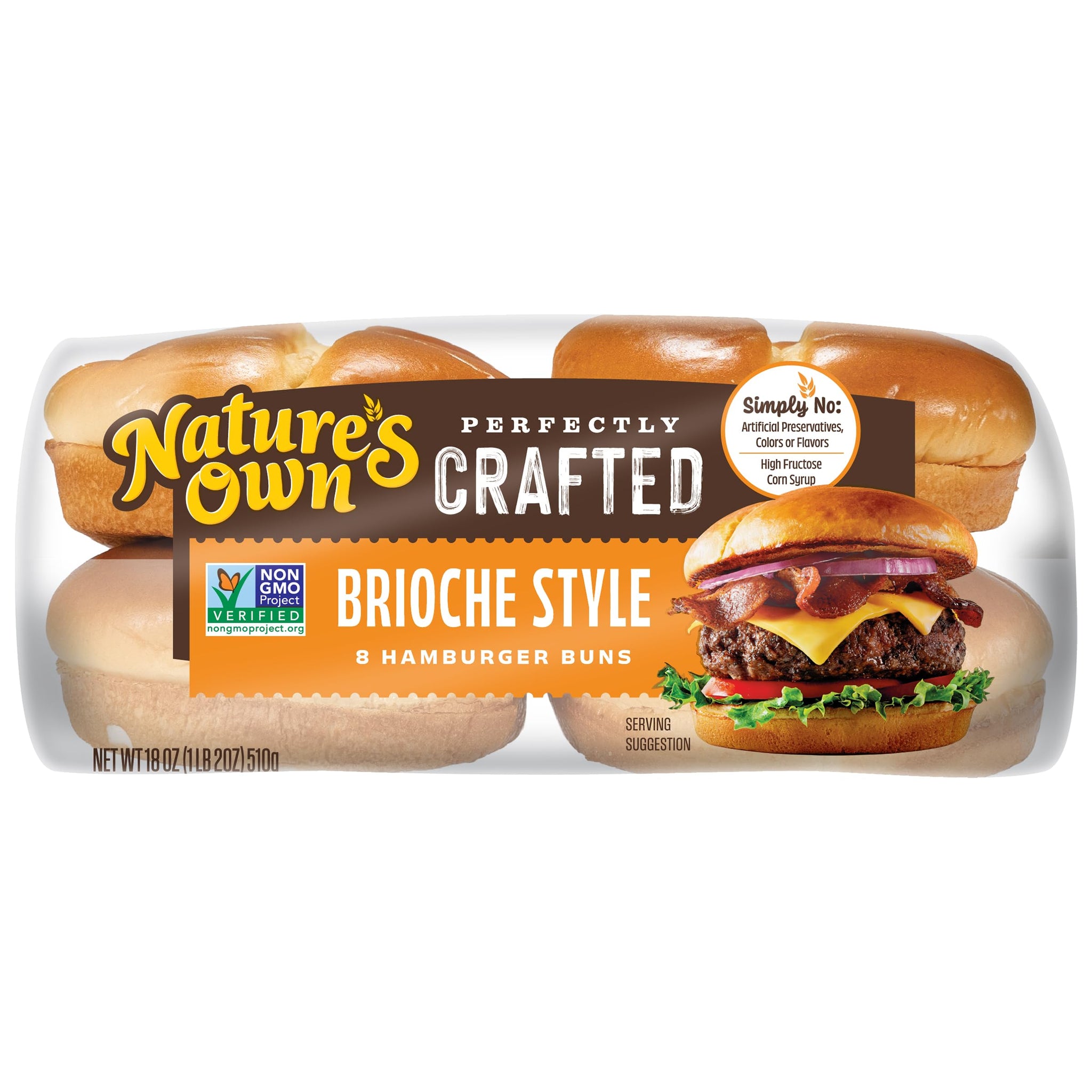 Nature's Own Perfectly Crafted Brioche Style Hamburger Buns, Non-GMO Hamburger Buns, 8 Count