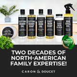 CARON & DOUCET - Ultimate Cast Iron Set: Seasoning Oil, Cleaning Soap & Restoring Scrub | 100% Plant-Based & Best for Cleaning Care, Washing