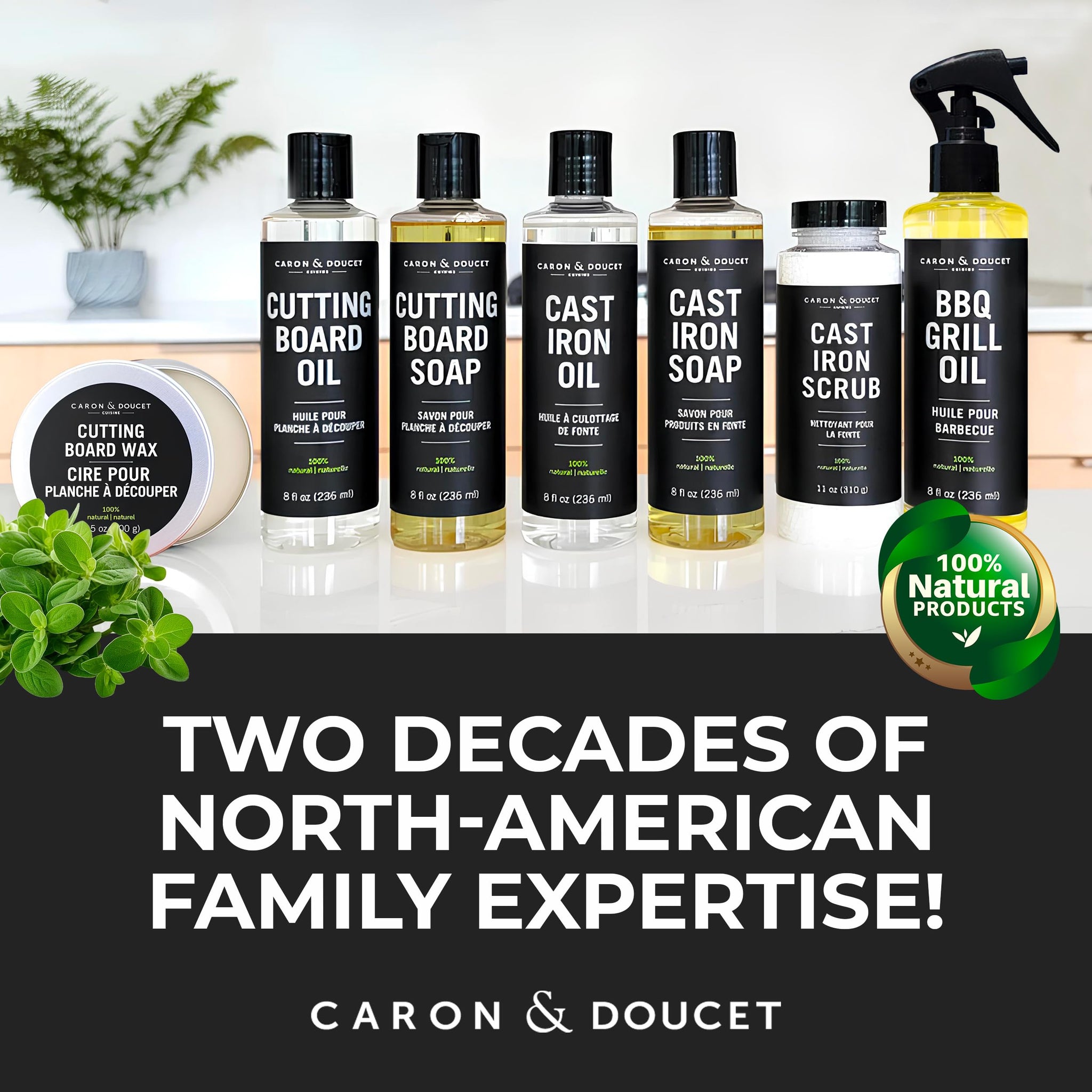 CARON & DOUCET - Ultimate Cast Iron Set: Seasoning Oil, Cleaning Soap & Restoring Scrub | 100% Plant-Based & Best for Cleaning Care, Washing
