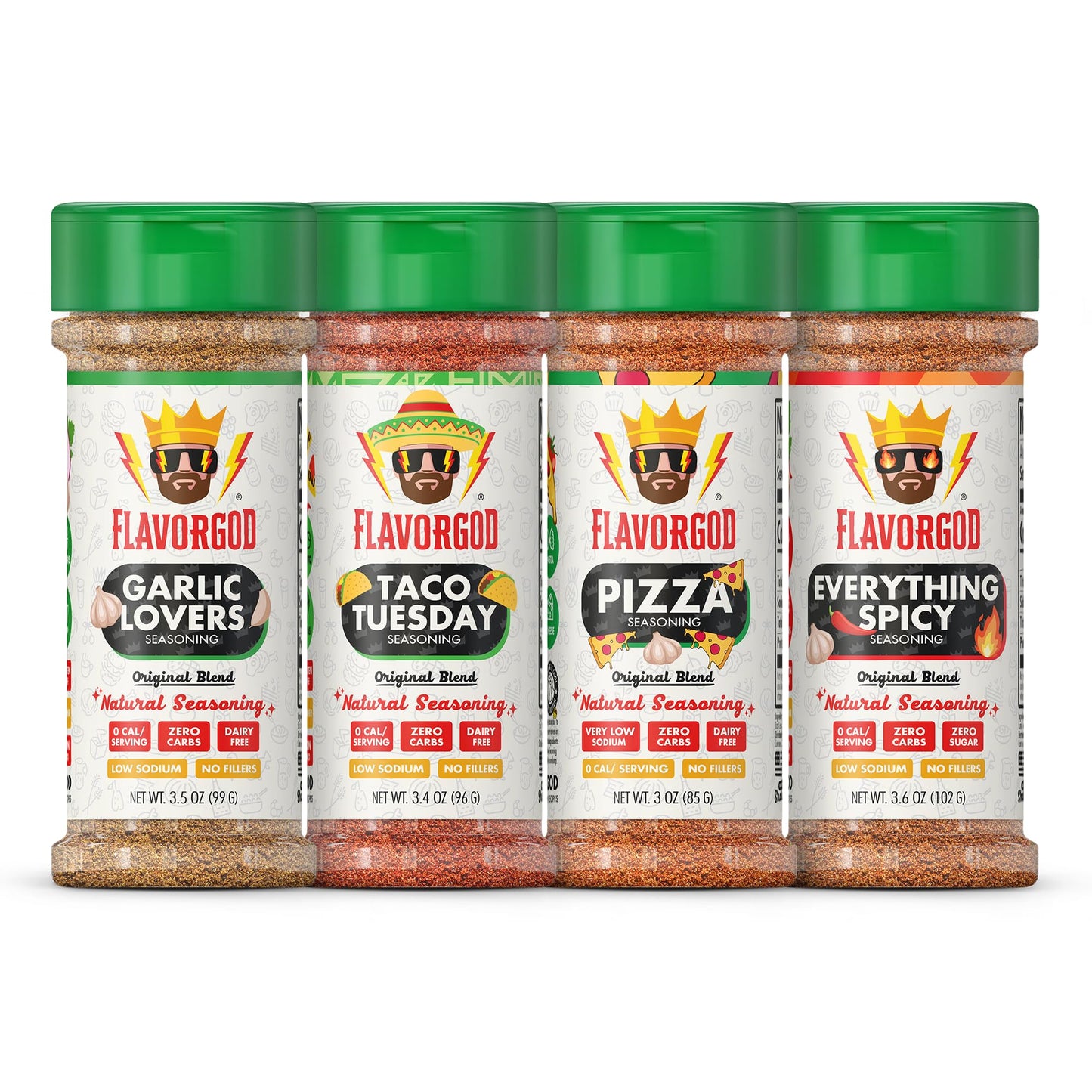 Savory & Spicy Combo Pack of 4, Herbs, Spices and Seasoning Gift Set - Garlic Lovers, Everything Spicy, Taco Tuesday, Pizza - Premium All Natural