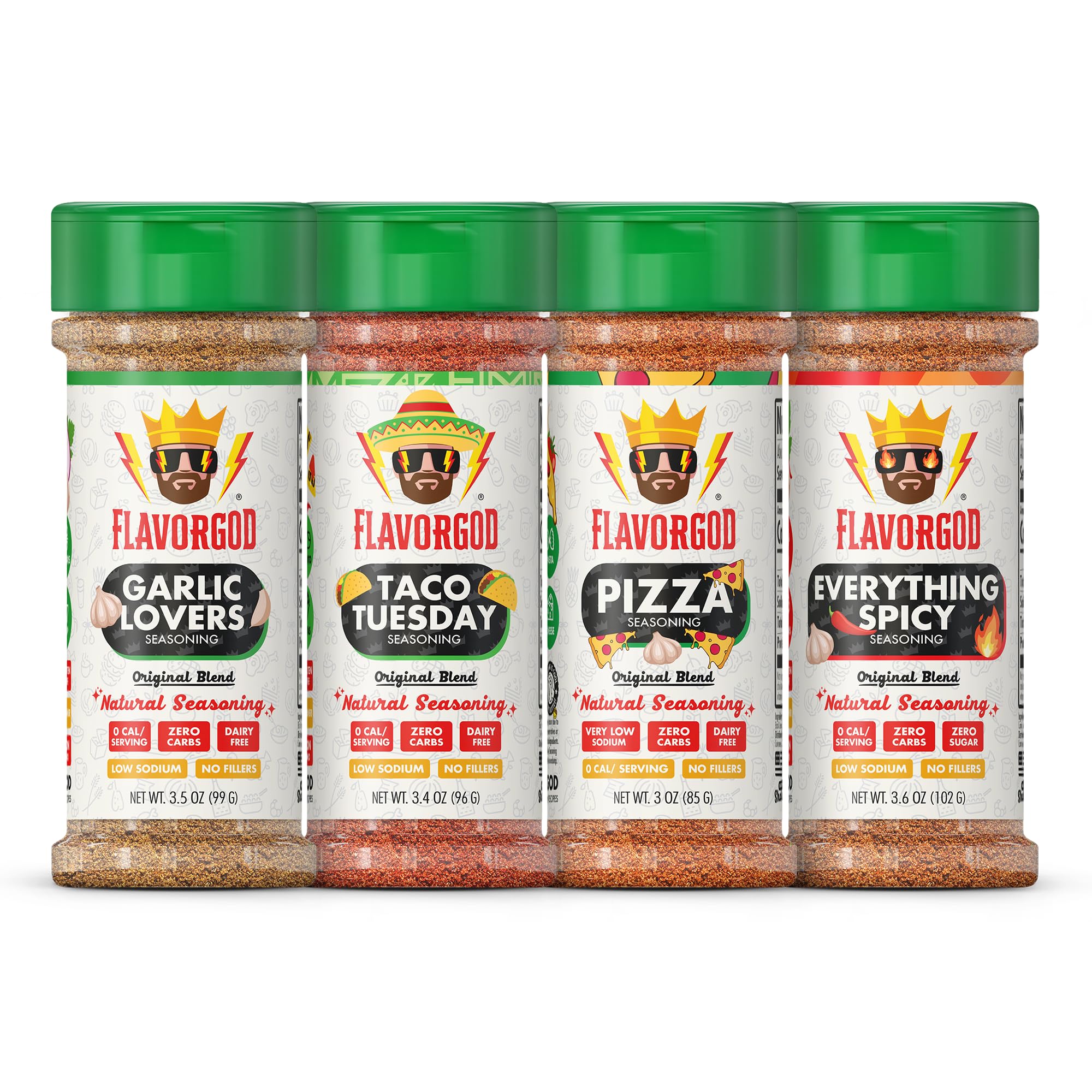 Savory & Spicy Combo Pack of 4, Herbs, Spices and Seasoning Gift Set - Garlic Lovers, Everything Spicy, Taco Tuesday, Pizza - Premium All Natural