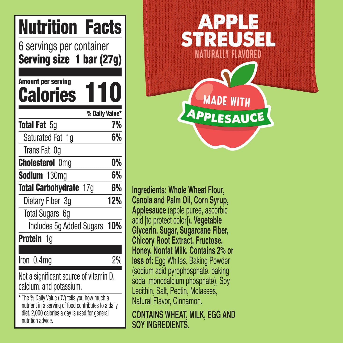 Mott's Soft Baked Bars, Apple Streusel, Made with Applesauce, 6 Ct, 5.76 oz