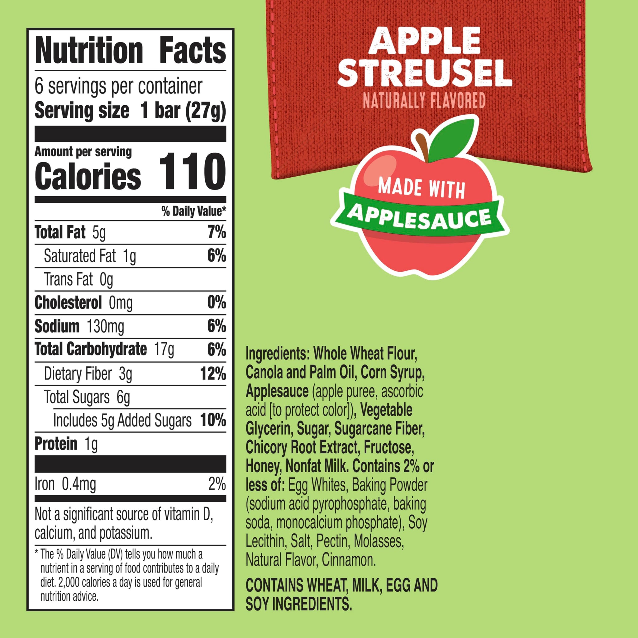Mott's Soft Baked Bars, Apple Streusel, Made with Applesauce, 6 Ct, 5.76 oz