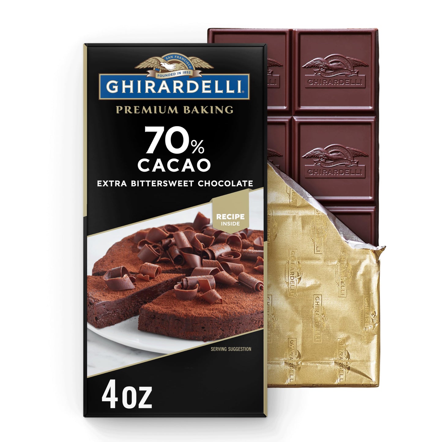GHIRARDELLI Premium 70% Cacao Extra Bittersweet Chocolate Baking Bar, 4 oz - Rich Dark Chocolate for Gourmet Desserts