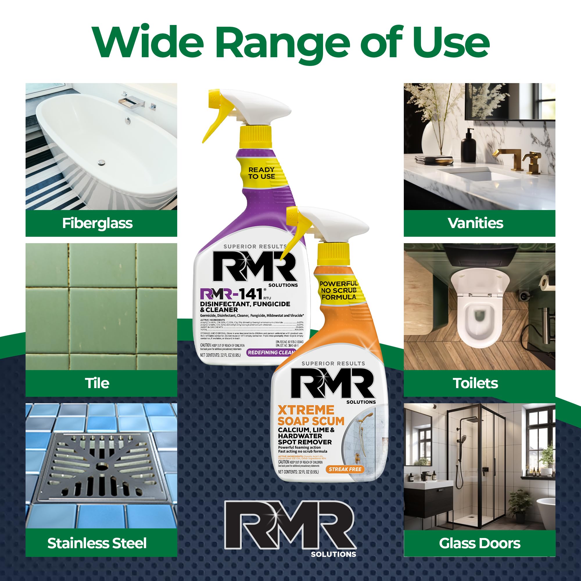 RMR Polish & Protect Bundle - Xtreme Soap Scum Remover + RMR-141 EPA Registered Mold & Mildew Spray, 2-Step Clean & Disinfect System for Buildup, Hard