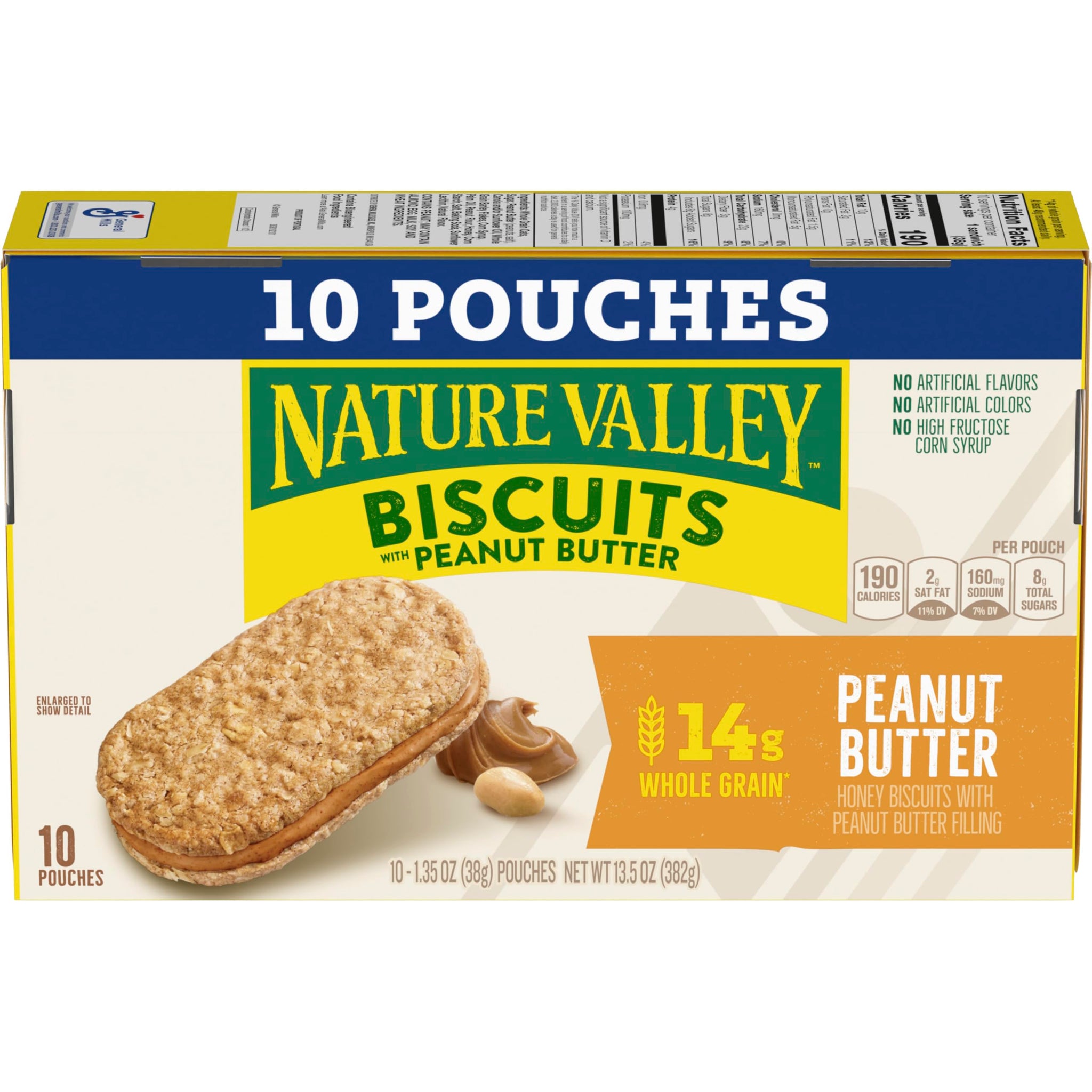 Nature Valley Biscuit Sandwiches, Peanut Butter, Snack Bars, 10 Bars, 13.5 oz