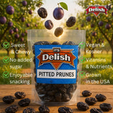 Dried Pitted Prunes Unsweetened by It's Delish, 1 Lb (16 Oz) Bag | Naturally Sweet, No Sugar Added, High Fiber Dried Fruit Snack | Healthy, Moist