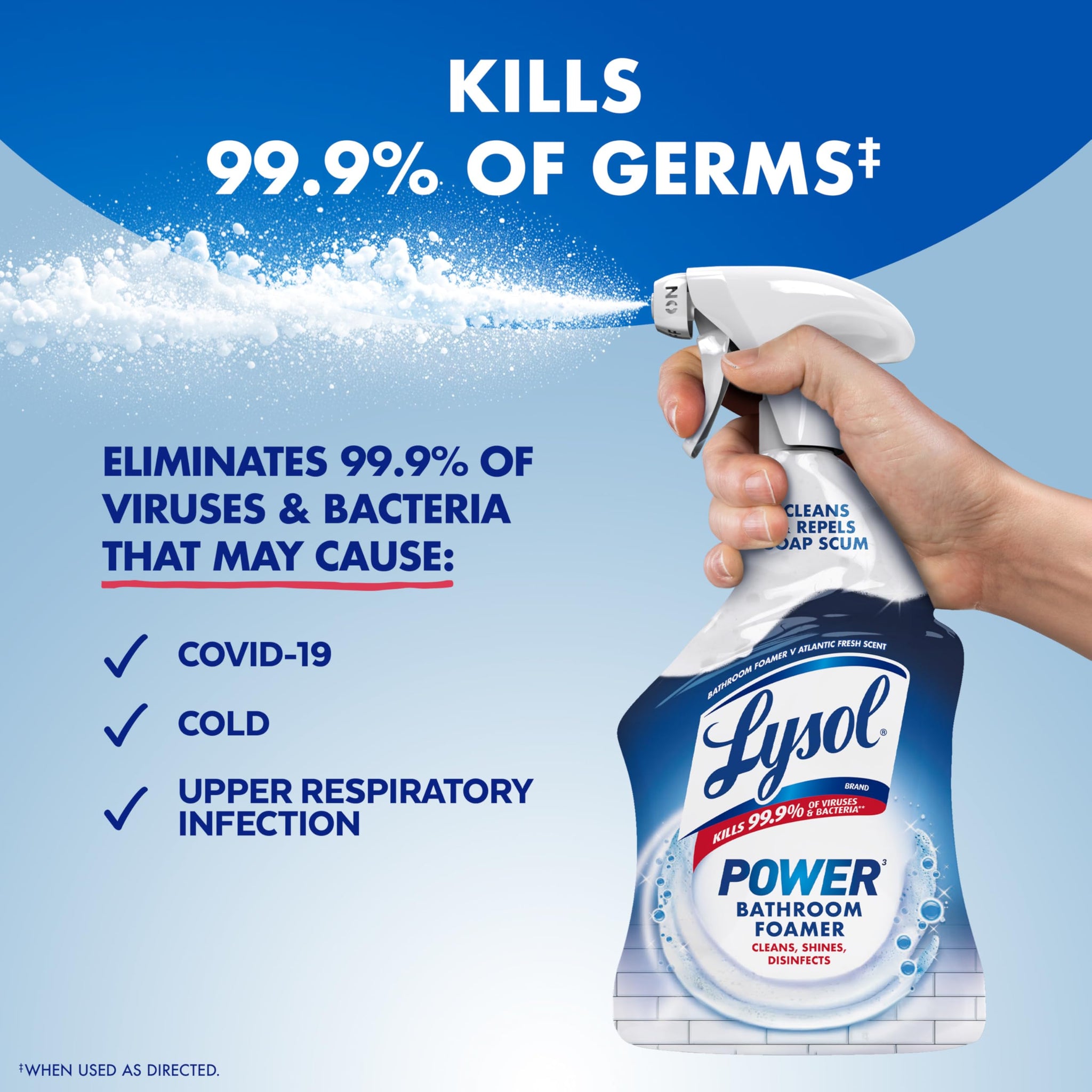 Lysol Power Foaming Bathroom Cleaner, Multipurpose Cleaner for Showers, Bathtubs, Sinks, Disinfectant Spray Kills 99.9% of Germs, Zero Bleach Cleaning