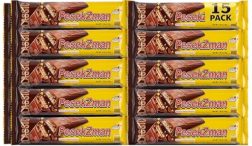 Elite Classic Pesek Zman Chocolate Bars, 15 Bars | Crispy Wafer & Hazelnut Cream, Milk Chocolate Coated, Product of Israel