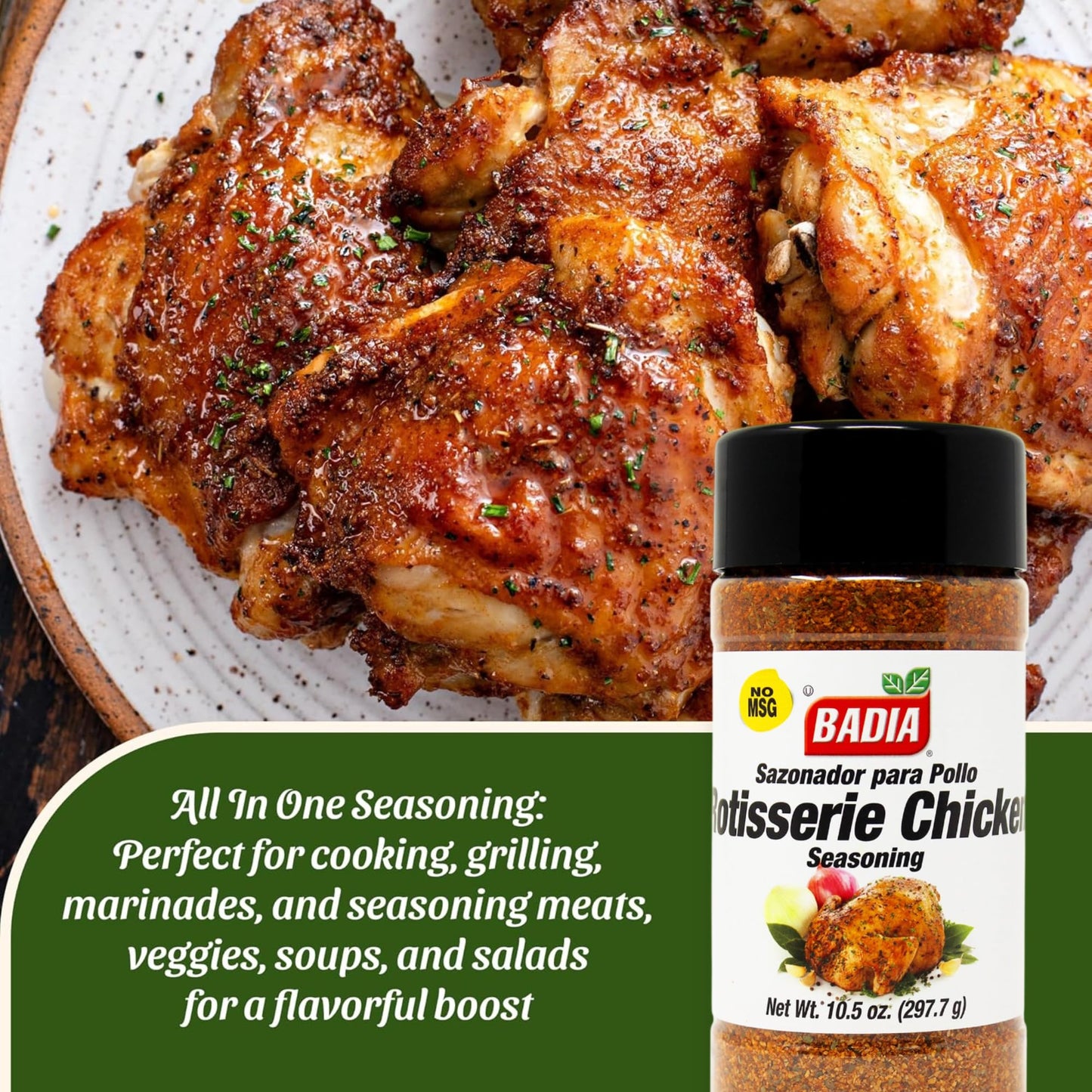 Badia Rotisserie Chicken Seasoning, 10.5 oz - Classic Blend for Poultry, Perfect for Roasting, Grilling & Air Frying