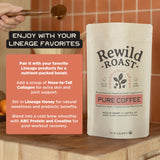 Lineage Provisions Rewild Roast Coffee - Organic Whole Coffee Beans - Arabica Medium Roast - Brown Sugar, Dark Chocolate, Toasted Walnut, Citrus