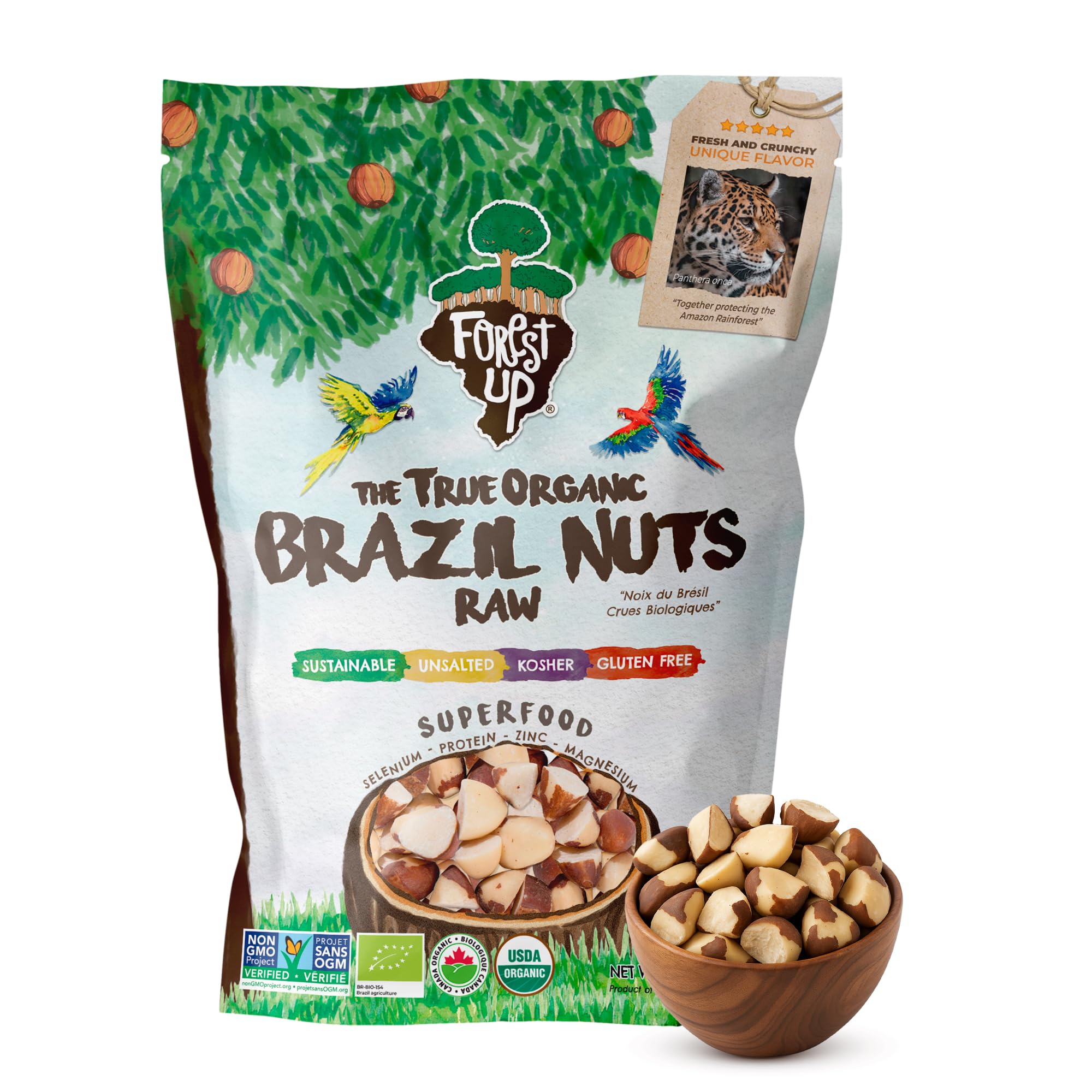 Snack The True Organic Broken Brazil Nuts 32 oz - Raw and Unsalted - Healthy-Rich in Vegetable Protein - Fresh, Vegan and Gluten Free - Forest Up