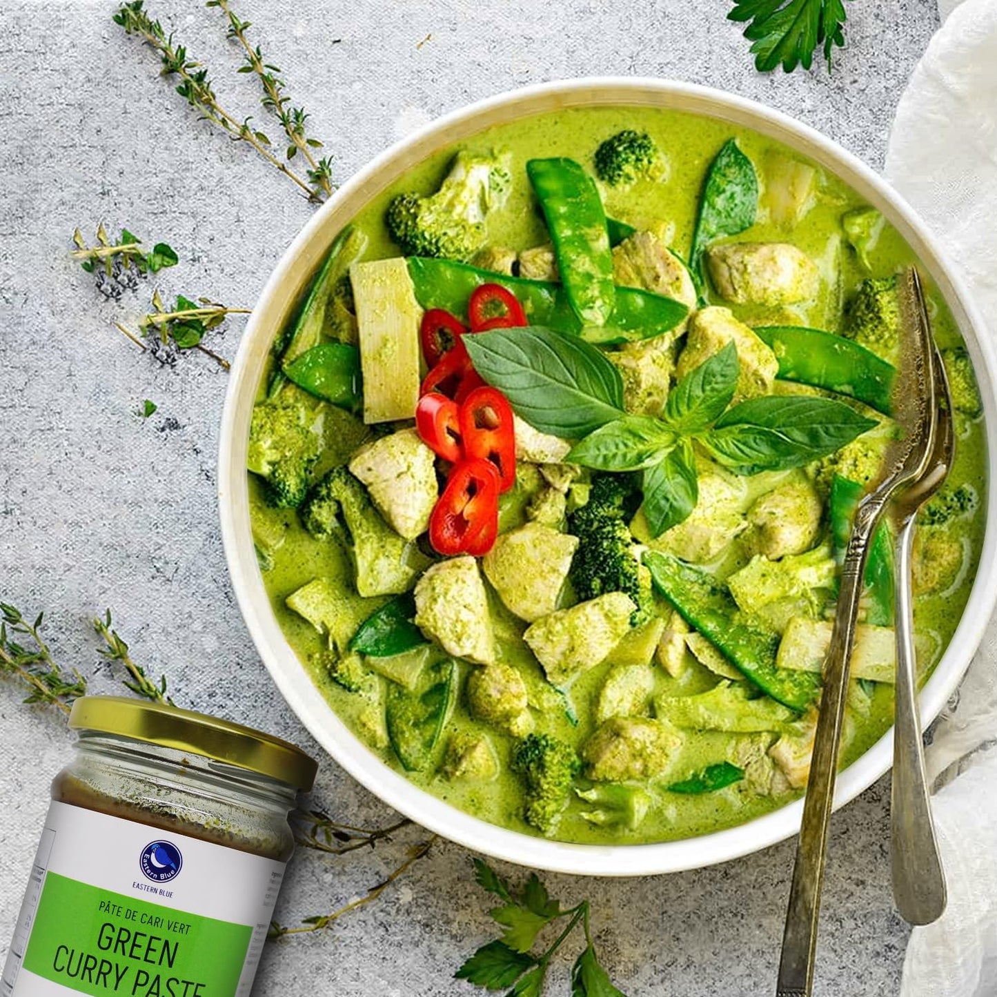 Eastern Blue Thai Curry Paste - Thai Green Curry Paste 8 Oz | Ready to Eat Authentic Thai Curry Sauce for Tasty Dishes and Curries | Vegan, Gluten