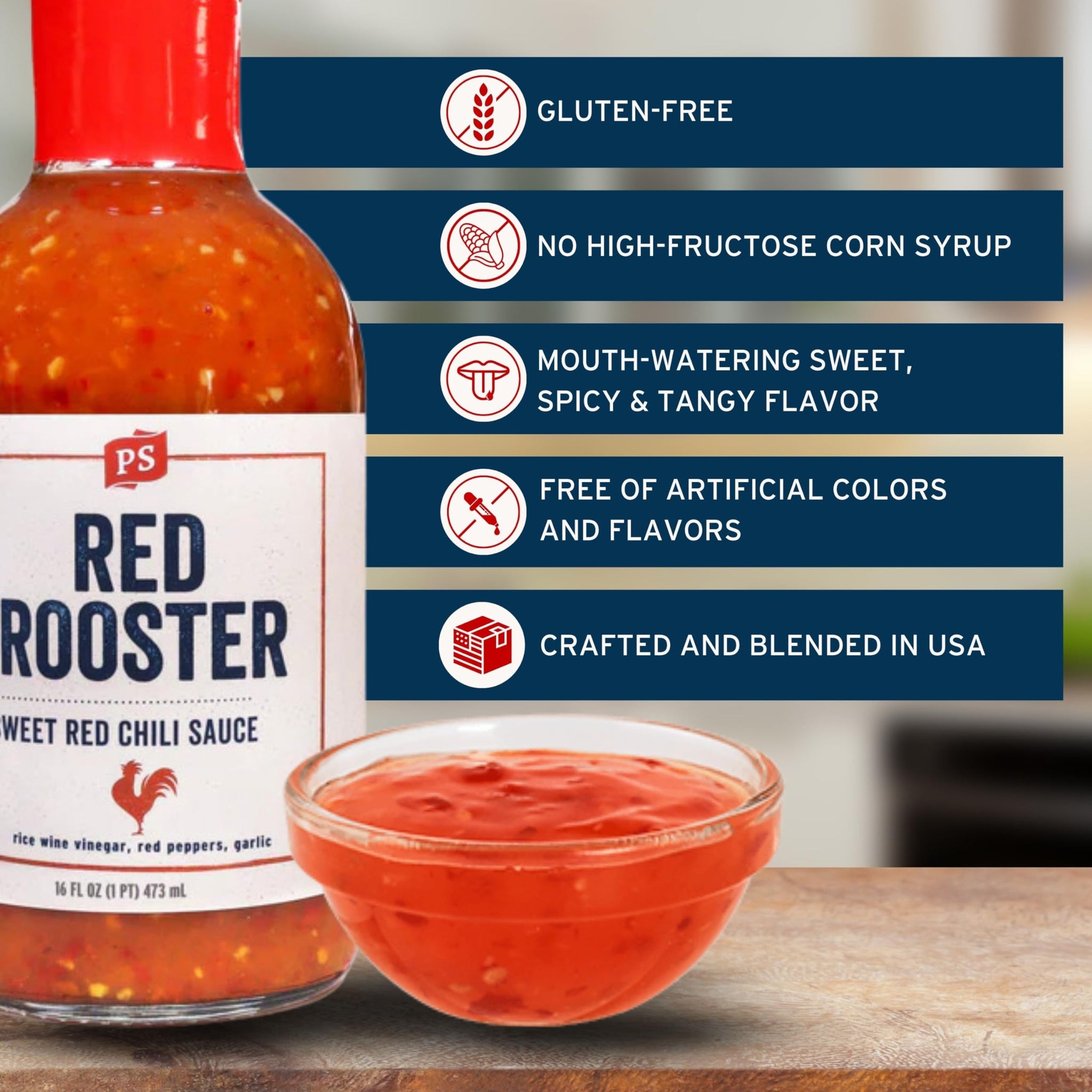 PS Seasoning Red Rooster - Thai Chili Sauce, All-Purpose Thai Chili Sauce for Dipping, Glazing & Cooking - Spicy Flavors for Stir Fry, Pho, Wings