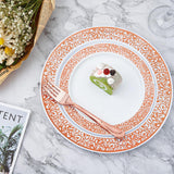 ?????? Count Rose Gold Plastic Dinnerware Disposable Plates 30 Dinner & 30 Dessert Plates & 30 Cups & 30 Rose Gold Paper Napkins & 30 Plastic Silverware