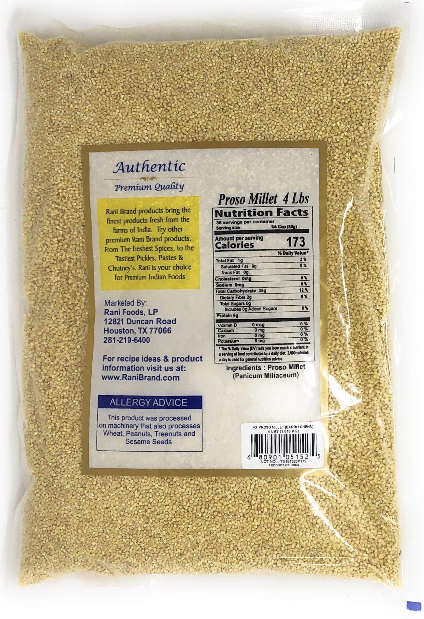 Rani Proso Millet (Panicum Millaceum) Whole Ancient Grain Seeds 64oz (4lbs) 1.81kg Bulk ~ All Natural | Gluten Friendly | NON-GMO | Vegan | Indian Origin | Barri/Chena/Variga/Baragu