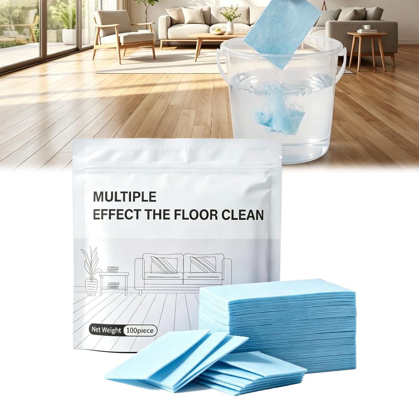YQKSWG 100 Piece Floor Cleaning Tablets Multi-Surface Cleaner, Floor Cleaning Tablets Sheets, Water Soluble Floor Cleaner for Mopping for Hardwood