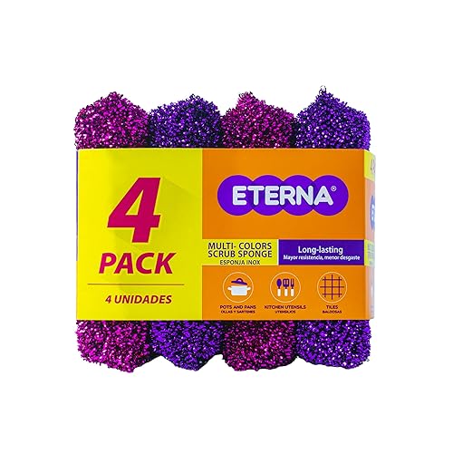ETERNA Multicolor Scrubsponge, Kitchen Scrubbing Sponges, Heavy Duty Non-Scratch Scrubbing Cleaner Sponges (4 Units)