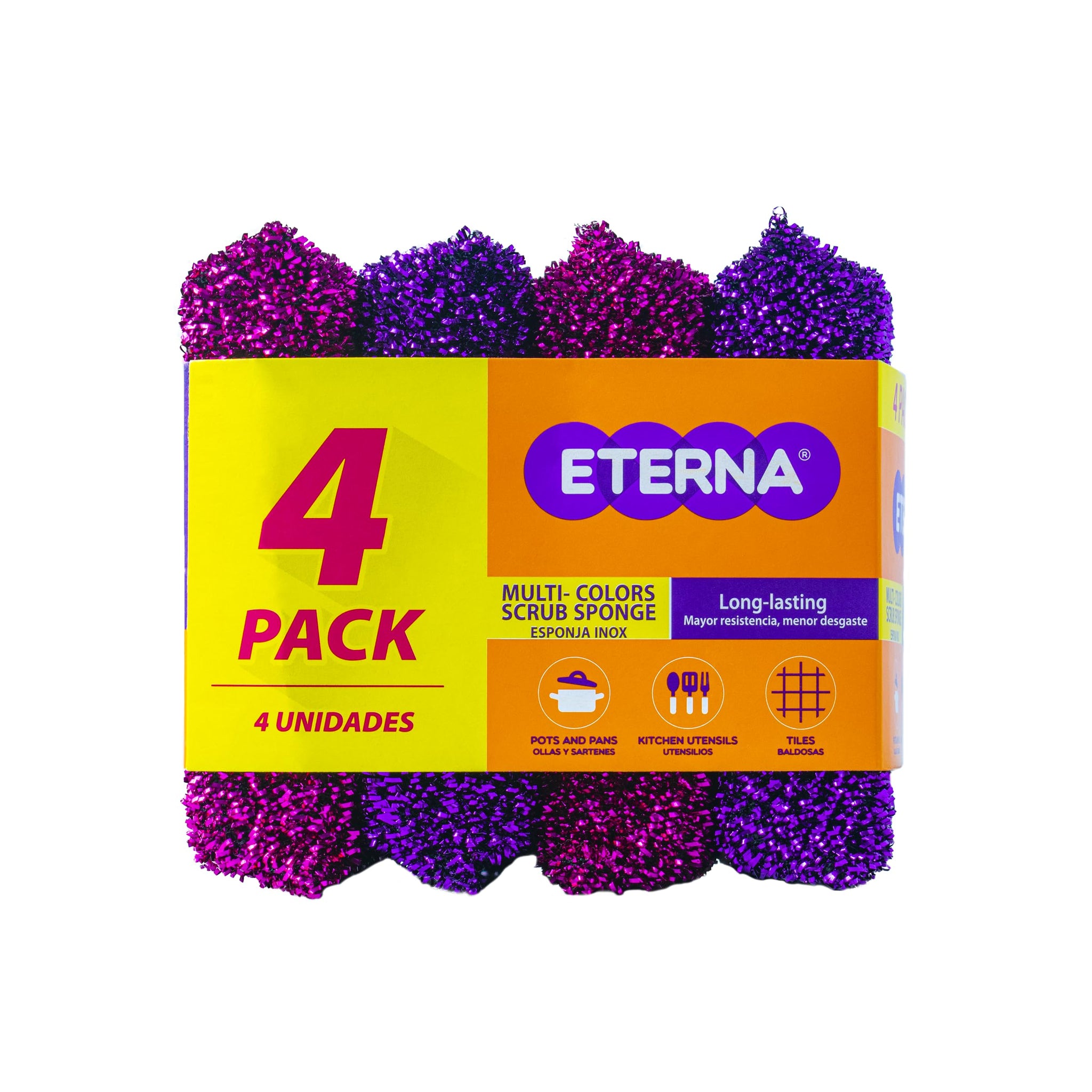 ETERNA Multicolor Scrubsponge, Kitchen Scrubbing Sponges, Heavy Duty Non-Scratch Scrubbing Cleaner Sponges (4 Units)
