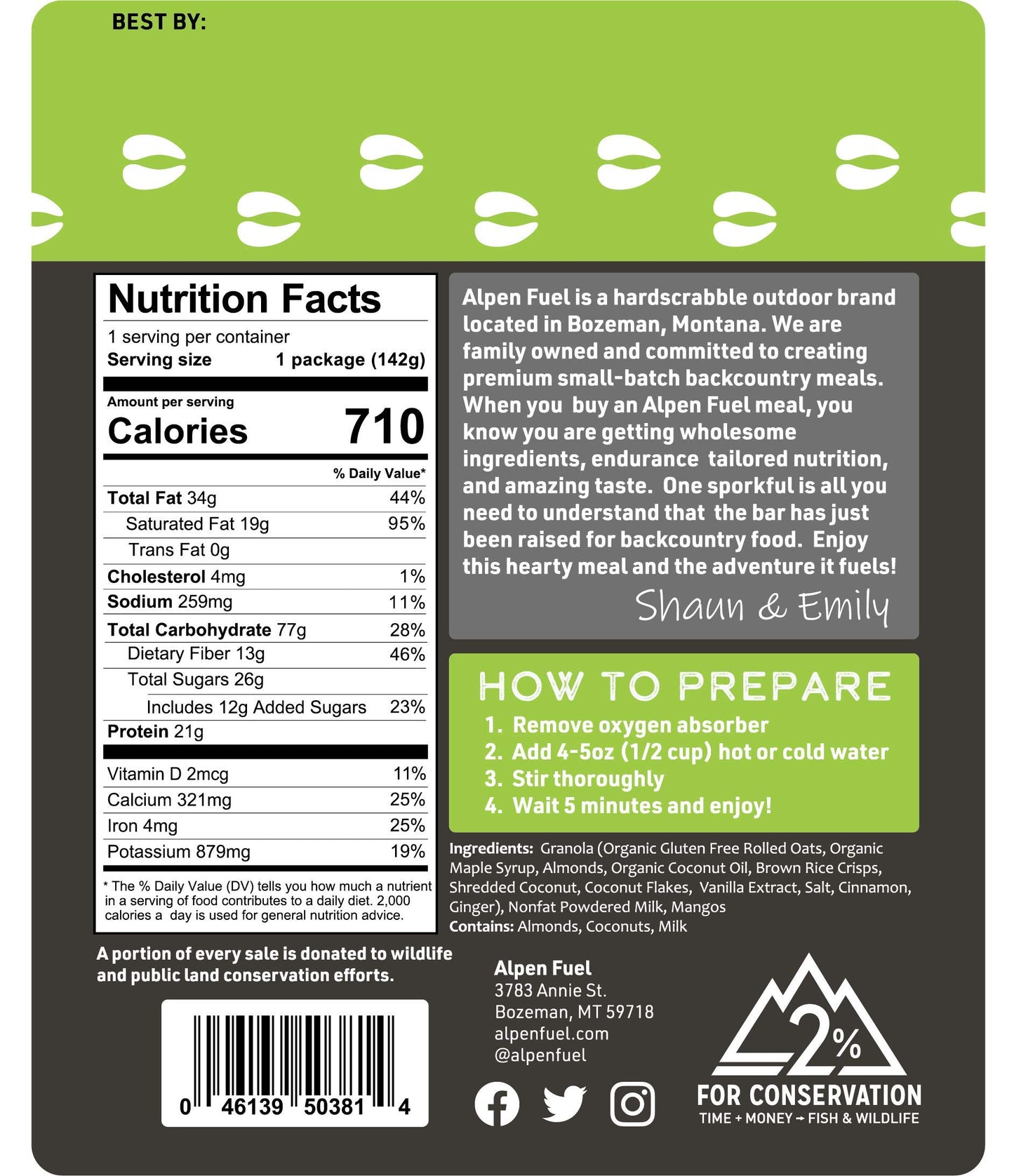 Alpen Fuel Granola with Powdered Milk (Coconut Mango 4-Pack) - Gluten Free - Vegetarian - Low Sodium - Incredible Taste - Quick Prep - Endurance