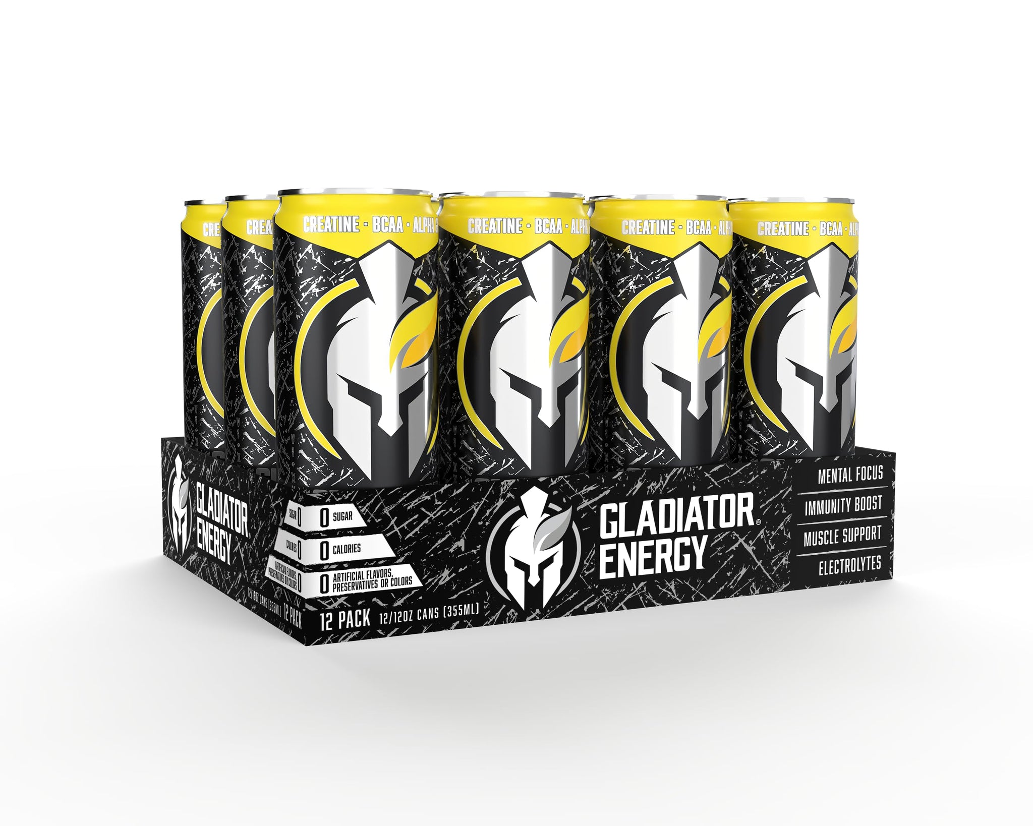 Gladiator Energy Drink, Sugar-Free, 12 Pack, Killer Kolada, 12oz Cans, with Creatine, BCAA, and 250mg Caffeine