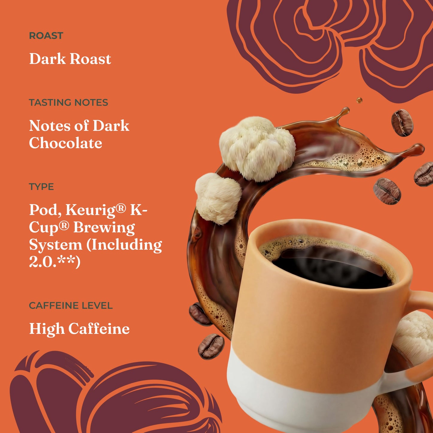 Four Sigmatic High Caffeine Mushroom Coffee K-Cups | Organic Dark Roast Coffee with Lion’s Mane & Yacon | Focus & Immune Support | Vegan & Keto |