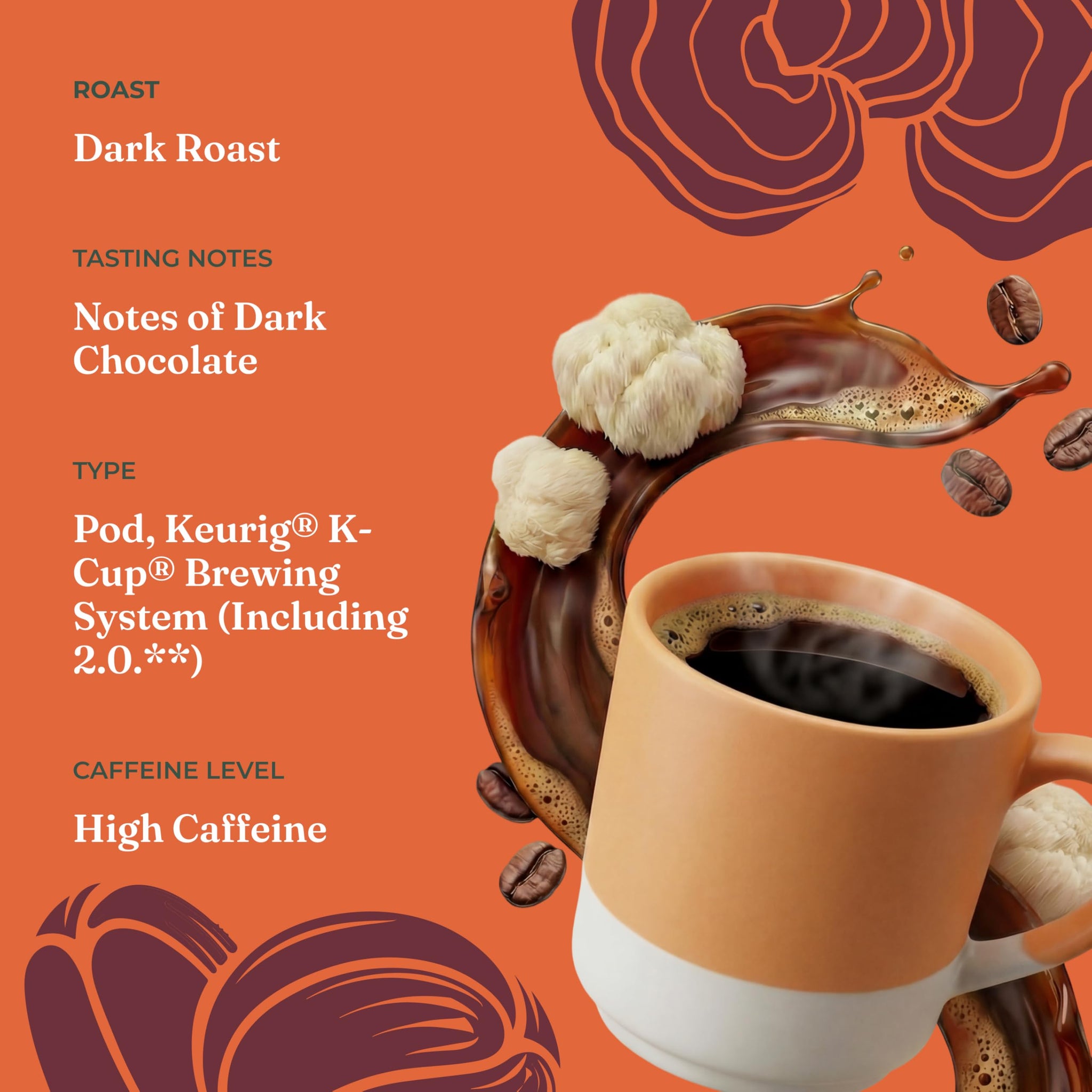 Four Sigmatic High Caffeine Mushroom Coffee K-Cups | Organic Dark Roast Coffee with Lion’s Mane & Yacon | Focus & Immune Support | Vegan & Keto |