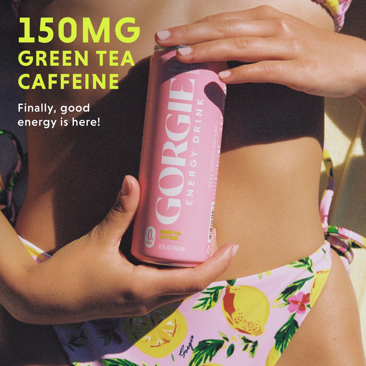 GORGIE Pink Lemonade Sugar Free Energy Drink, Green Tea, 12 Pack