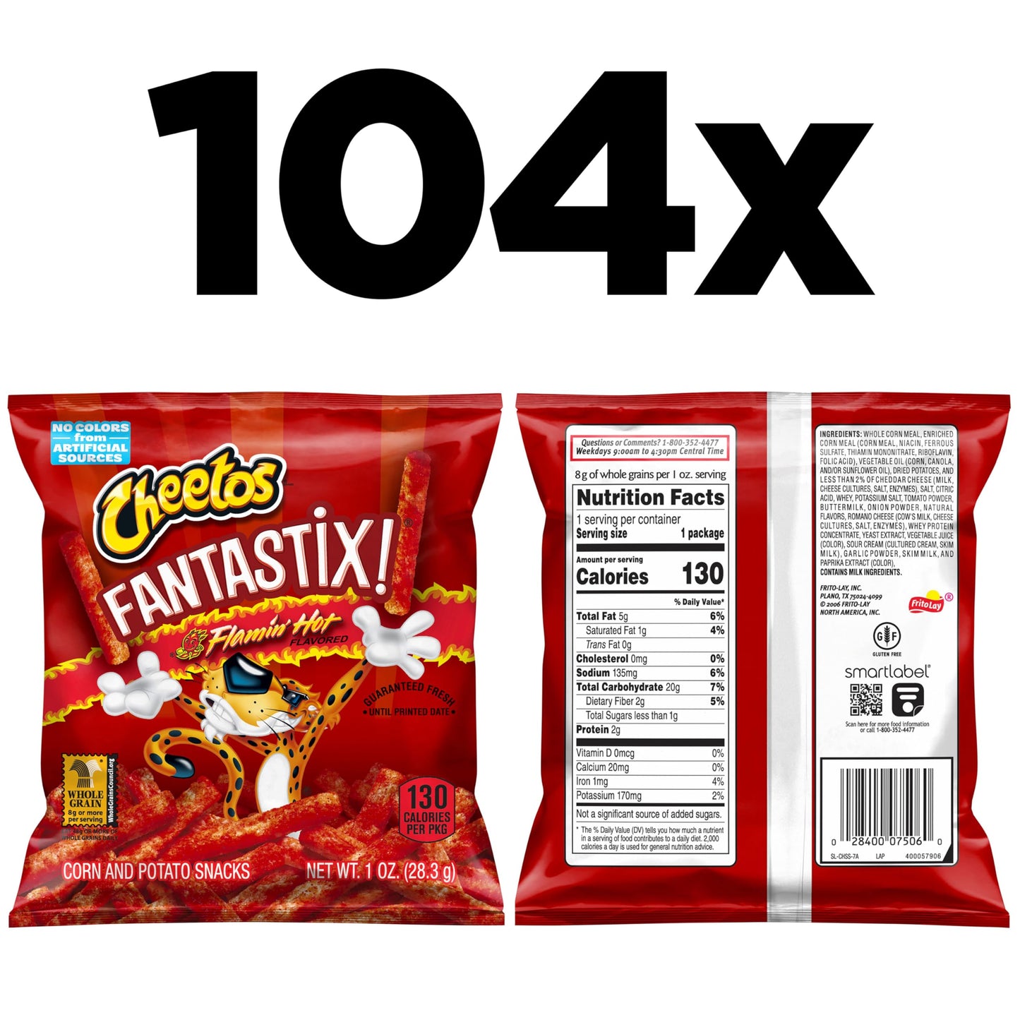 Cheetos Fantastix Flamin' Hot Flavored Potato and Corn Snacks, 1 Ounce (Pack of 104)