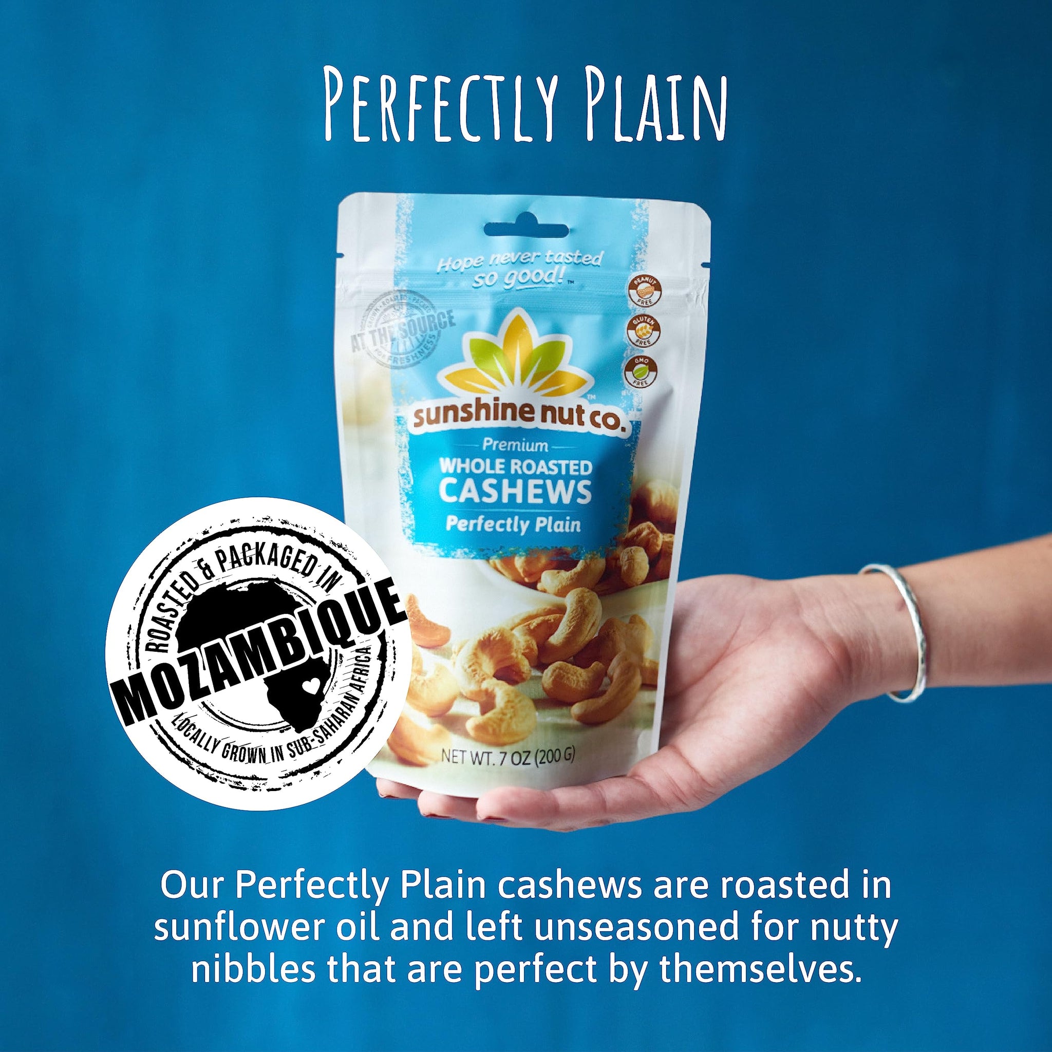 Sunshine Nut Company Whole Roasted Cashews, Perfectly Plain Flavor, No Added Salt, 2 Pack, 7 oz. Each, Gluten Free, Peanut Free and Vegan Individual