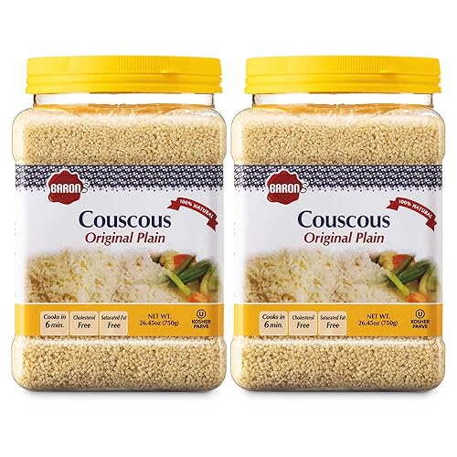 Baron’s Plain Traditional Original Couscous Pasta | 100% Natural Noodles for Salads, Soups, Stews & Side Dishes | Cooks in 6 Minutes! | Kosher | 2 Pack 26.45oz Jars