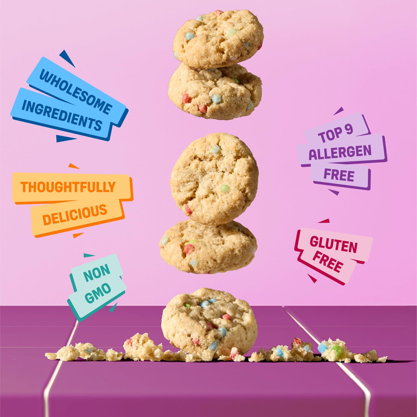 Gluten Free Partake Confetti Sprinkle Cookies - Vegan - Free From the Top 9 Allergens Including Dairy, Wheat, Soy, Eggs, & Peanuts - Non GMO - Safe