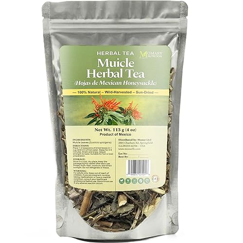 Muicle Herbal Tea - Hojas de Mexican Honeysuckle (Justicia spicigera) - Jumbo Size - Net Wt. 113 g (4 oz) - Natural Sun-Dried Loose Leaves