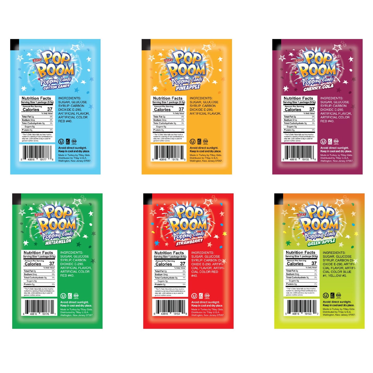 Pop Boom Popping Rocks Candy - Variety Pack of 40 - Ten Different Flavors (0.33 oz each) | OU Kosher - Dairy Free
