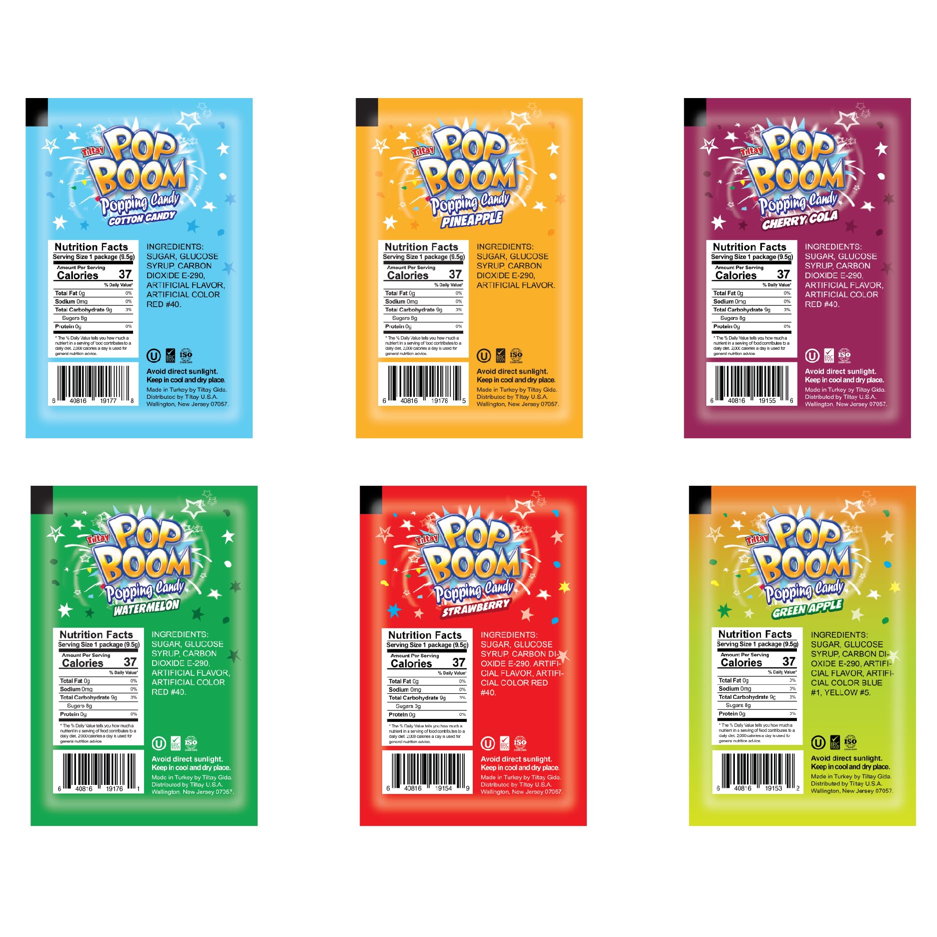 Pop Boom Popping Rocks Candy - Variety Pack of 40 - Ten Different Flavors (0.33 oz each) | OU Kosher - Dairy Free
