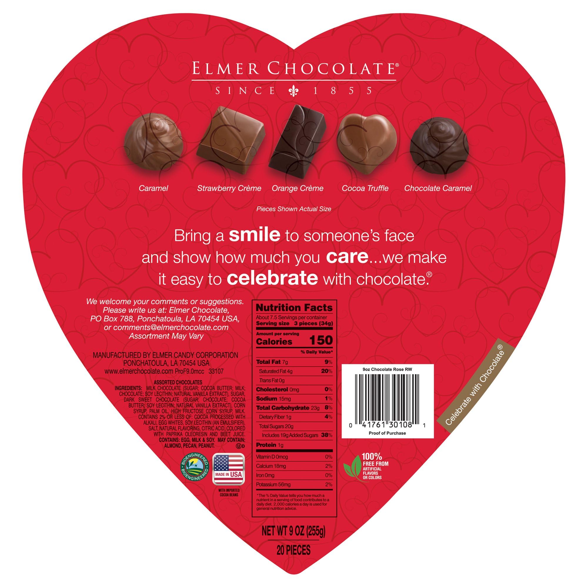 Elmer Chocolate Heart Shaped 9 oz Chocolate Rose Box - With Edible Rose - Perfect for Valentine's Day and Giving to that Special Someone