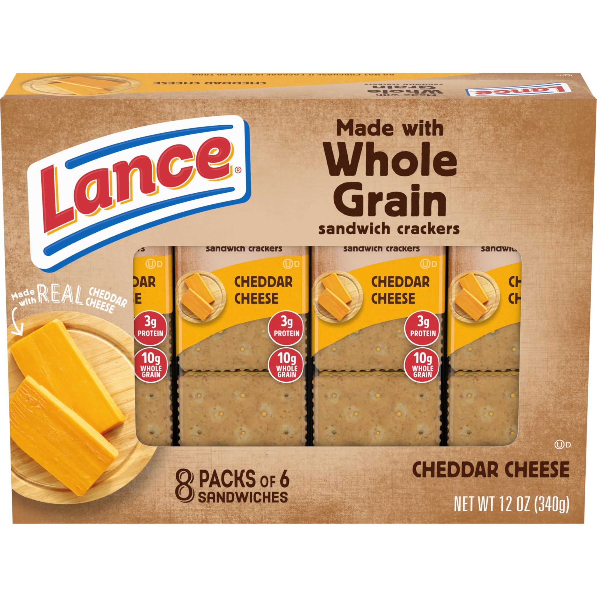 Lance Sandwich Crackers, Whole Grain Cheddar Cheese, 8 Ct Box
