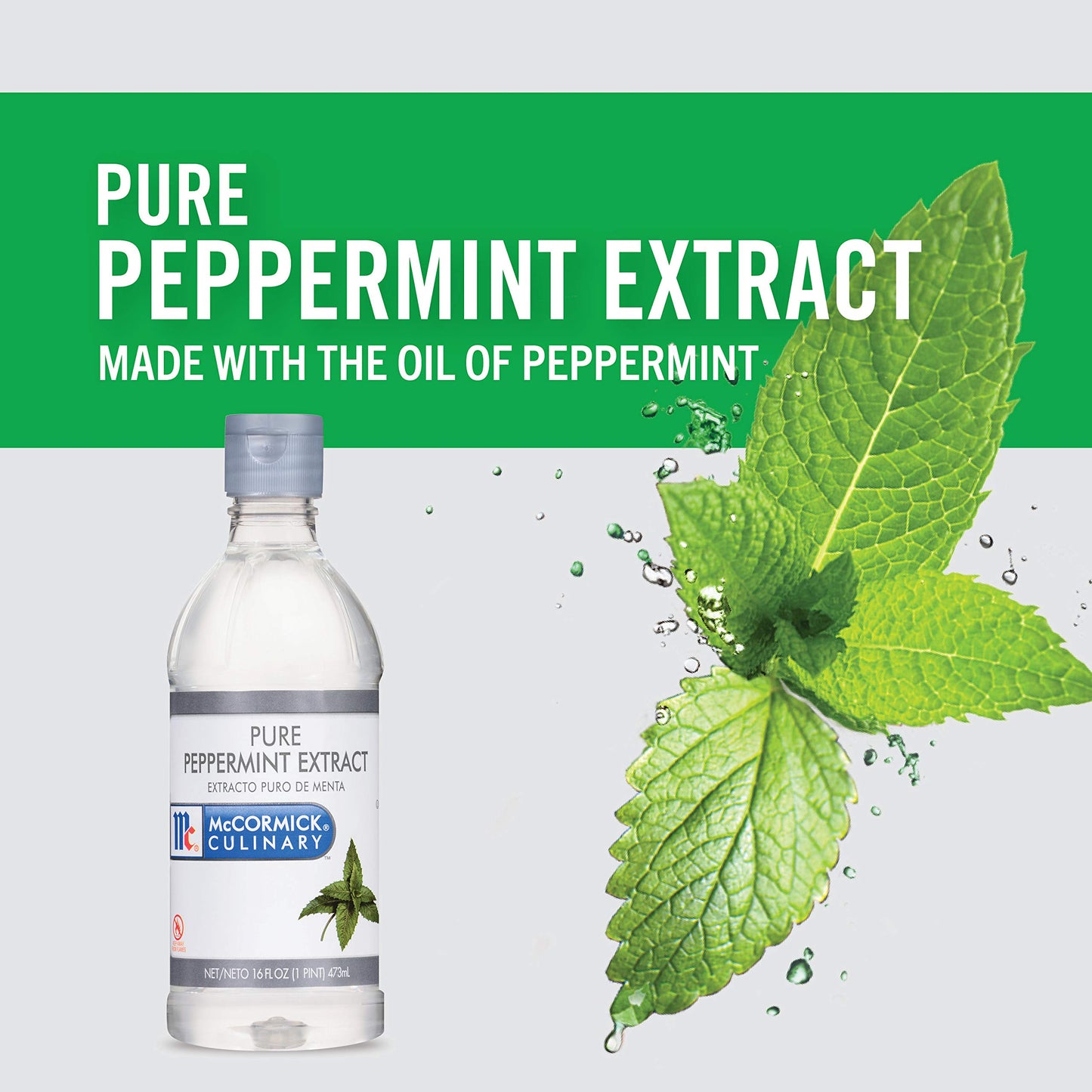 McCormick Culinary Pure Peppermint Extract, 16 fl oz - One 16 Fluid Ounce Bottle of Peppermint Extract, Made from Real Peppermint Leaves to Add Flavor