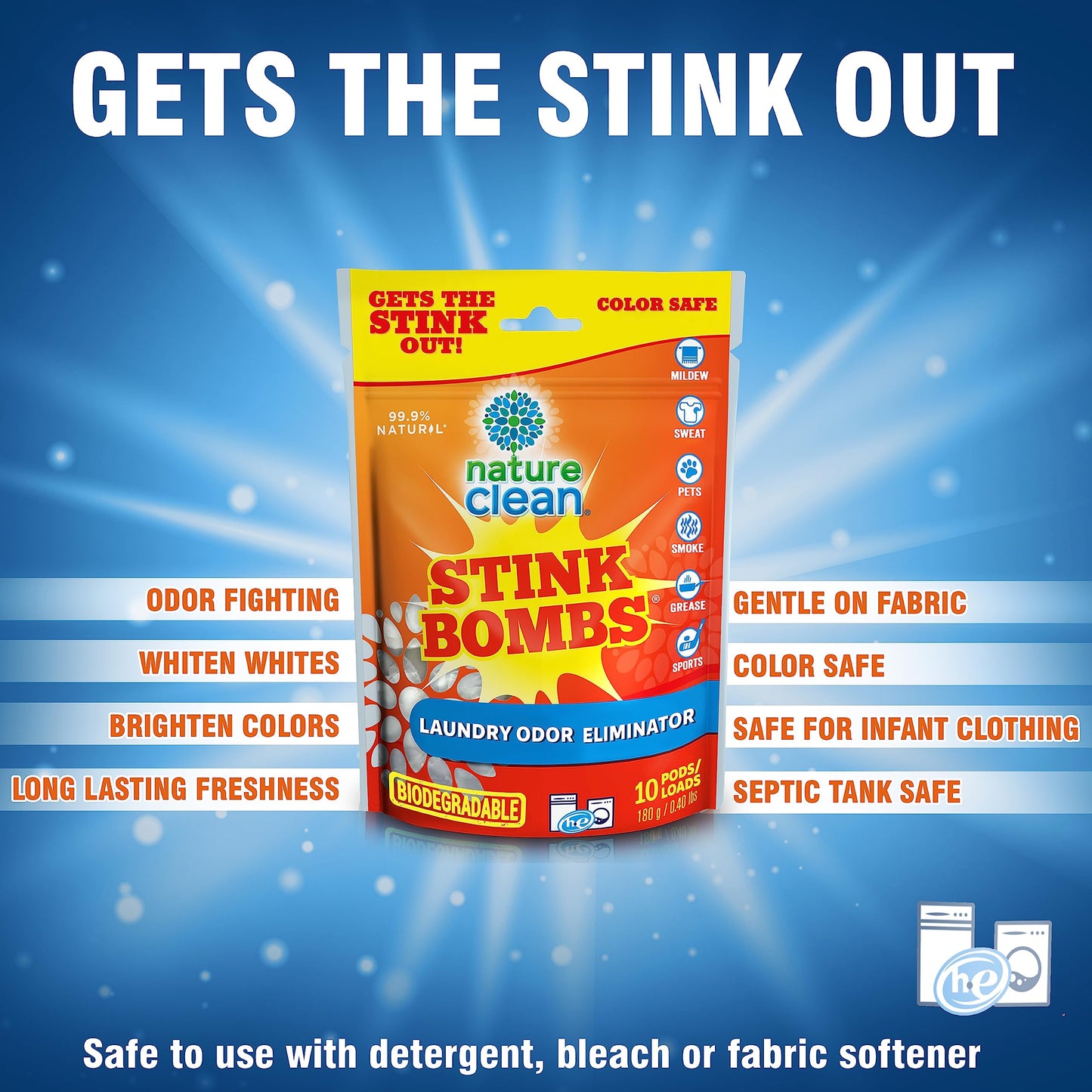 NATURE CLEAN Stink Bombs - Natural Laundry Odor Eliminator Pods. Pet Odor Eliminator for Home, Laundry Deodorizer & Strong Odor Remover for Clothes