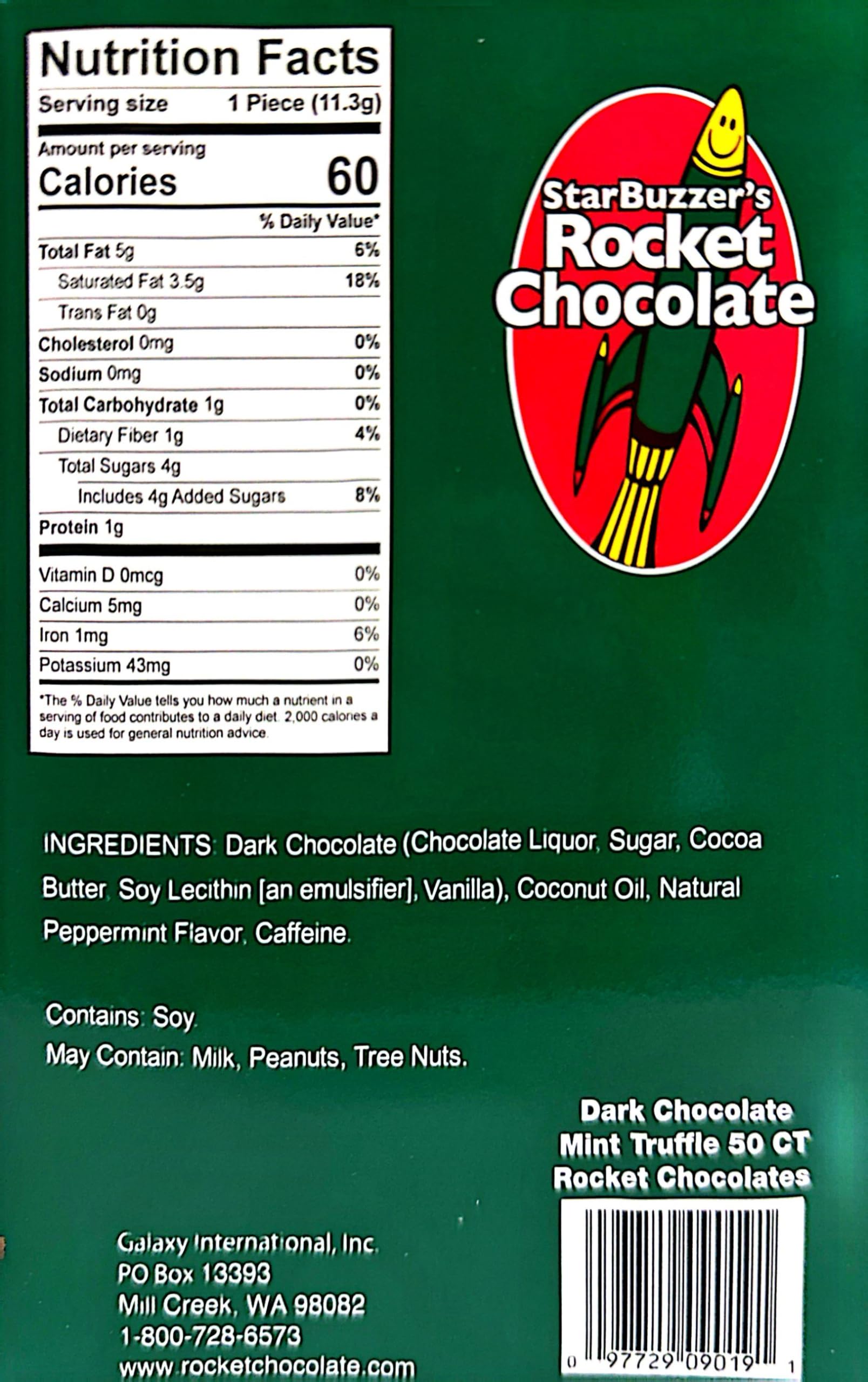 Rocket Chocolate Dark Chocolate Mint Flavored Caffeinated Chocolate Truffles, 50 count, Mini