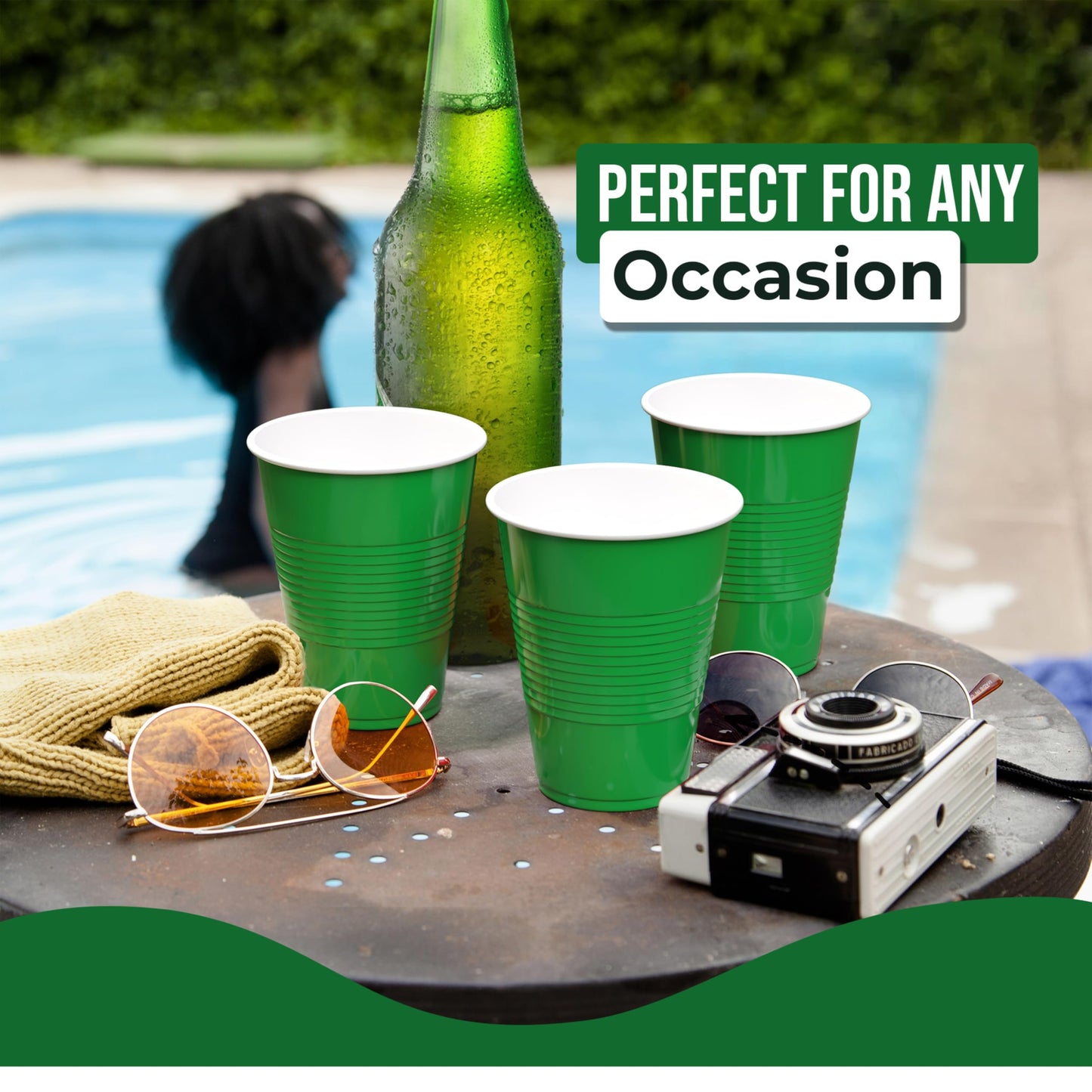Party Solids 18 Oz Emerald Green Plastic Cups For Party Supplies 50 Pack | Emerald Green Disposable Cups Plastic | Disposable Drinkware For Parties