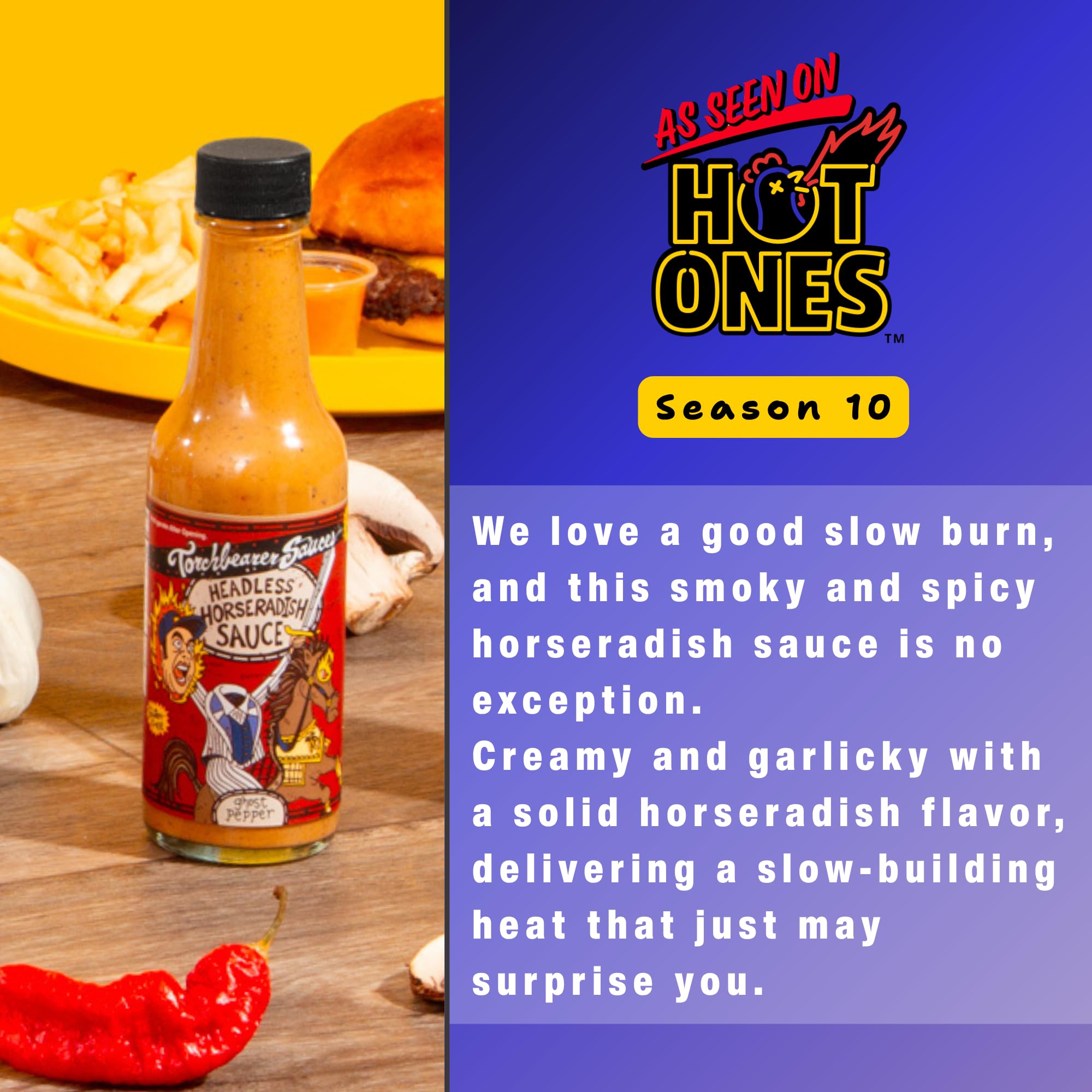 TorchBearer Sauces Headless Horseradish Ghost Pepper Hot Sauce 5oz, Heat level 6 - Featured on Hot Ones - All Natural, Extract-Free, Made in USA