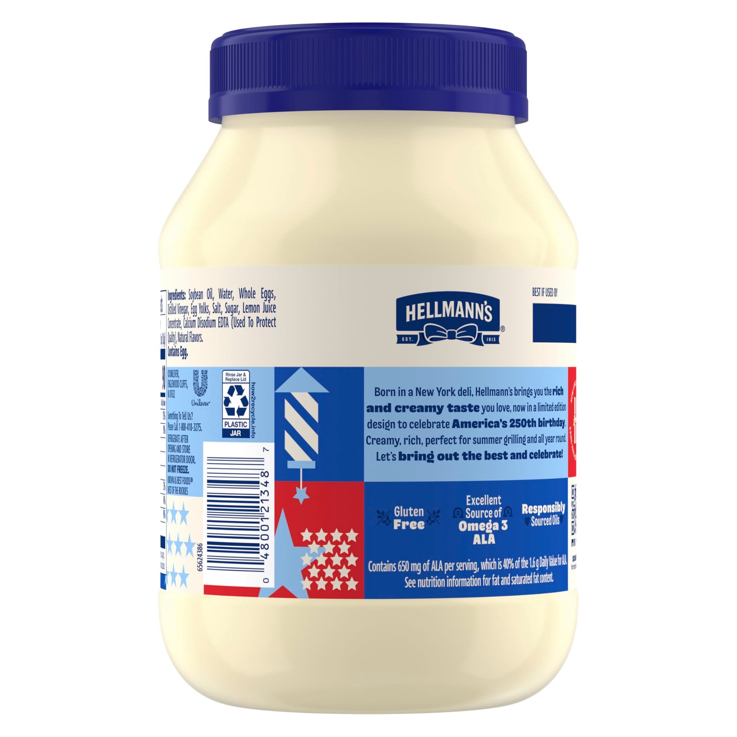 Hellmann's Mayonnaise Real Mayo 1 ct For A Creamy Sandwich Spread or Condiment Rich in Omega-3 ALA, Gluten Free 30 oz