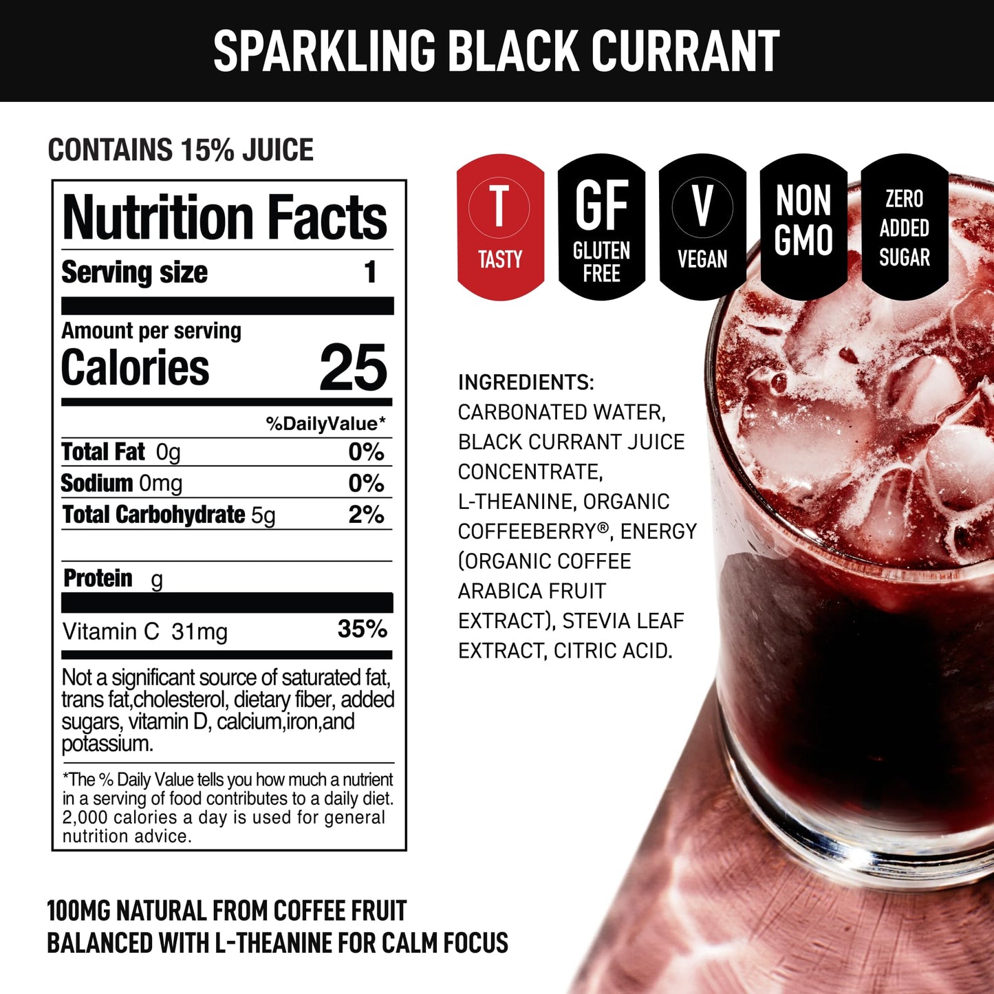 AUTOFOCUS Sparkling Energy Drink - Sparkling Focus Drink with Coffee Fruit & L-Theanine - Clean Caffeine Brain Booster - No Added Sugar Sparkling